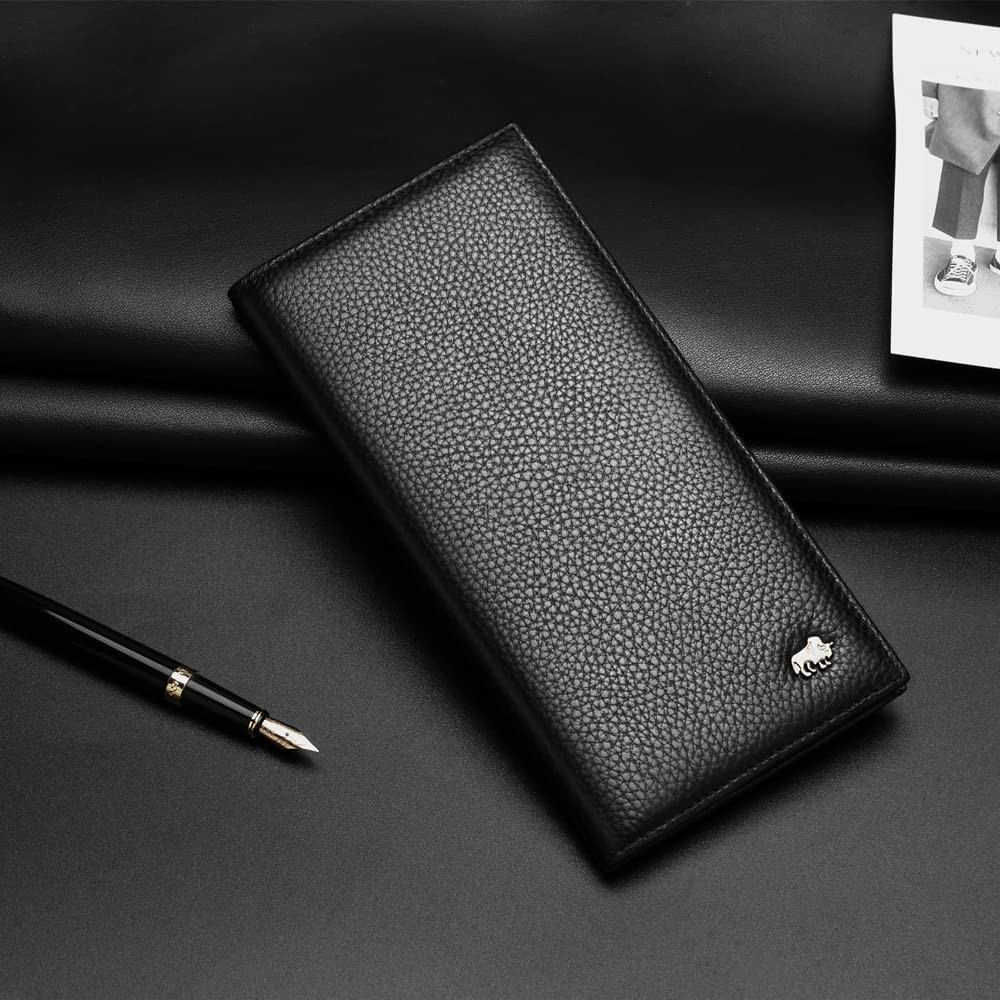 BISON DENIM RFID Bifold Wallets Slim Credit Card 7.5 x 4 x 0.6 inches, Black