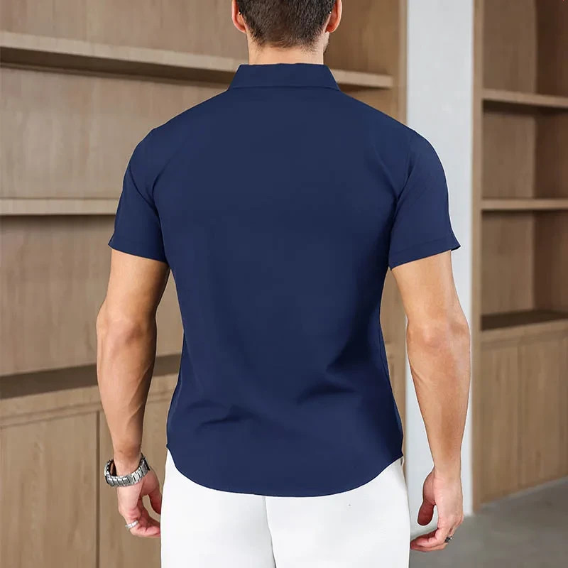 Men’s Business Casual Short Sleeve Shirt Summer Solid Color Top