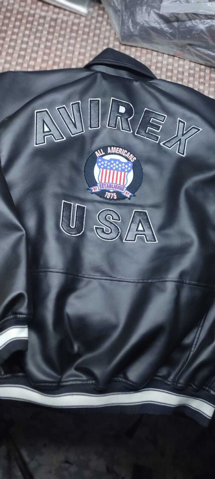 Men Avirex Black Real Bomber American Flight Jacket Leather Jacket-FAST SHIPPING