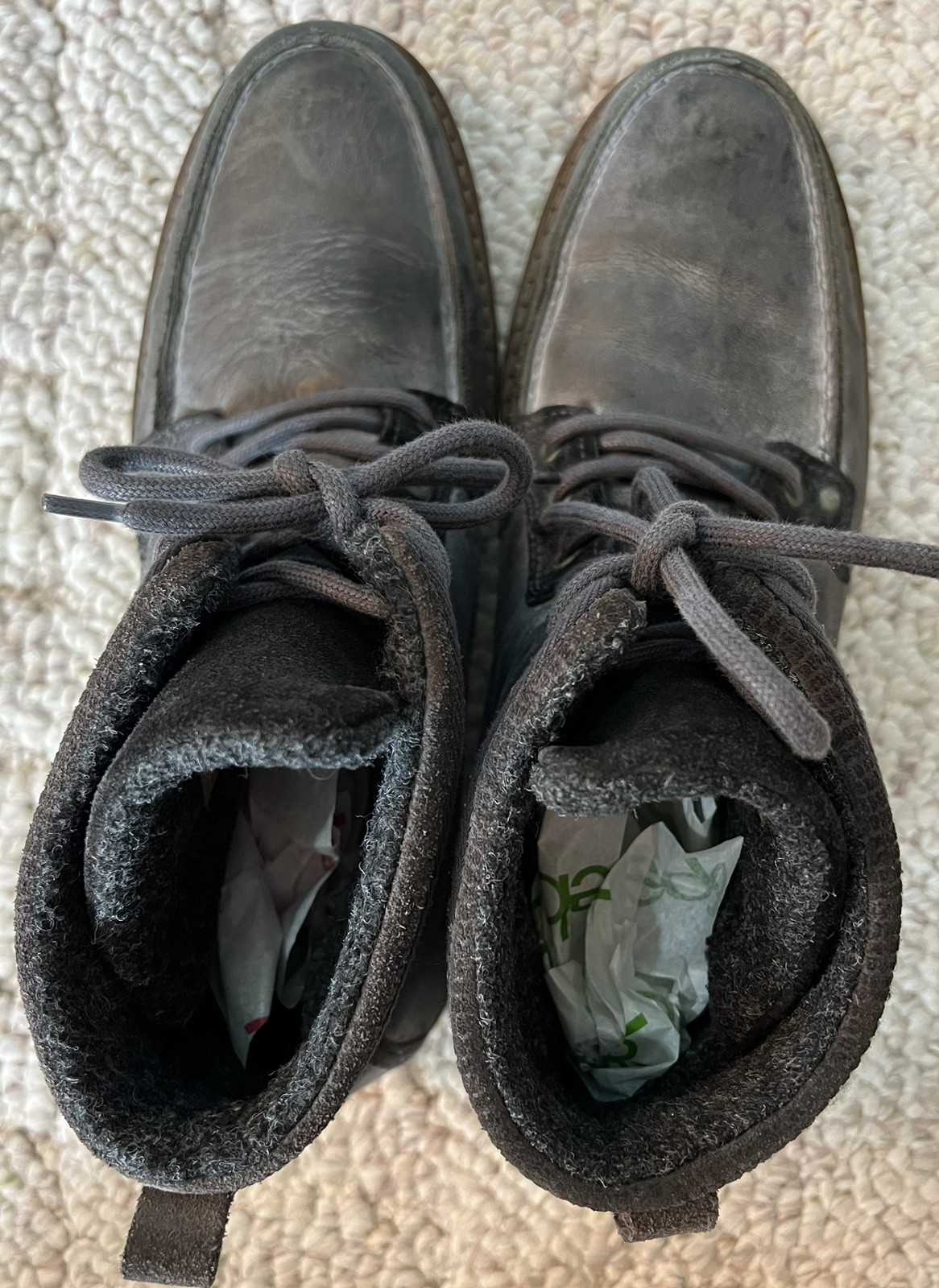 Steve Madden Mens Art Name New Guy Gray Leather Boots Sz US 11 EUR 44 Distressed