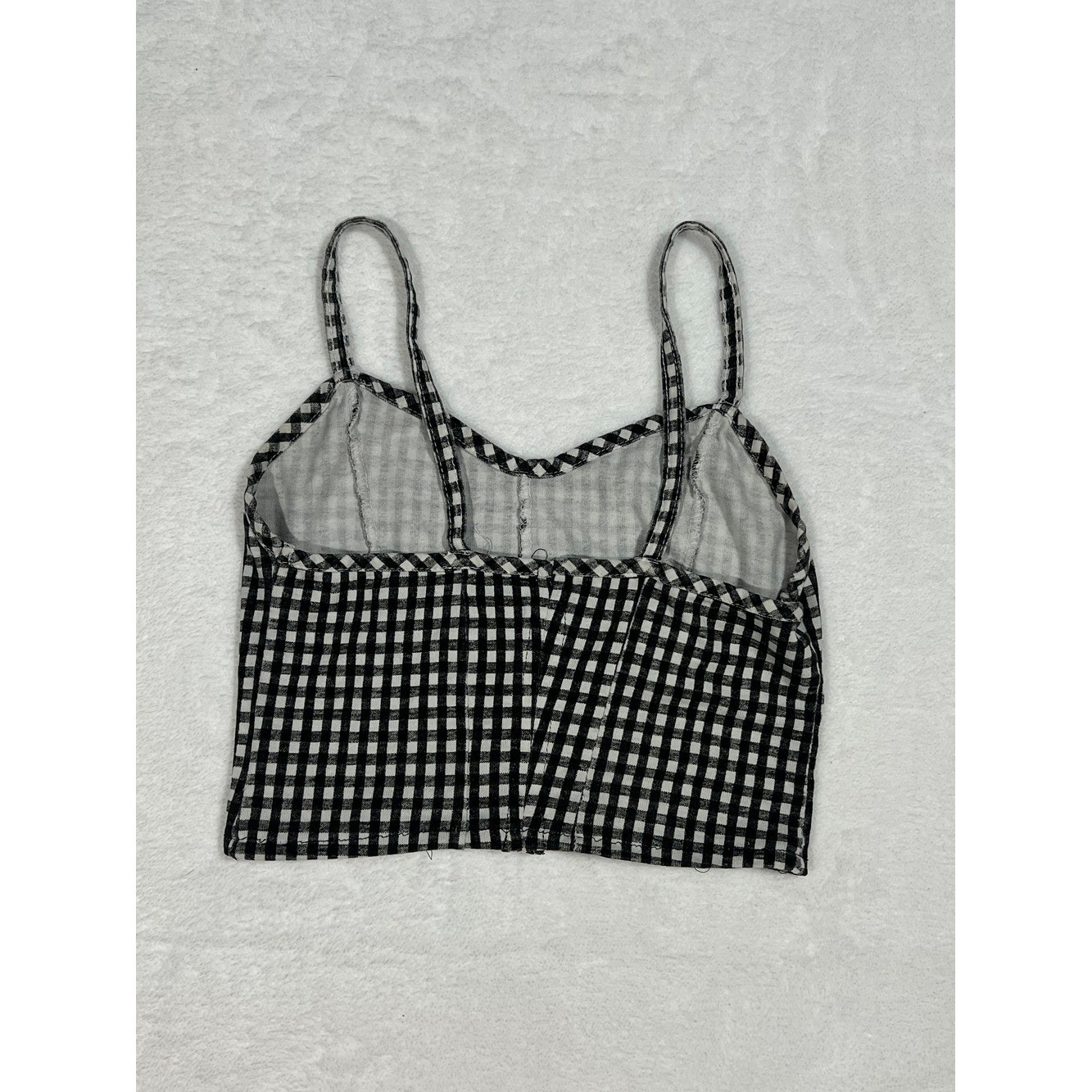 Source Unknown Black & White Gingham Spaghetti Strap Crop Top