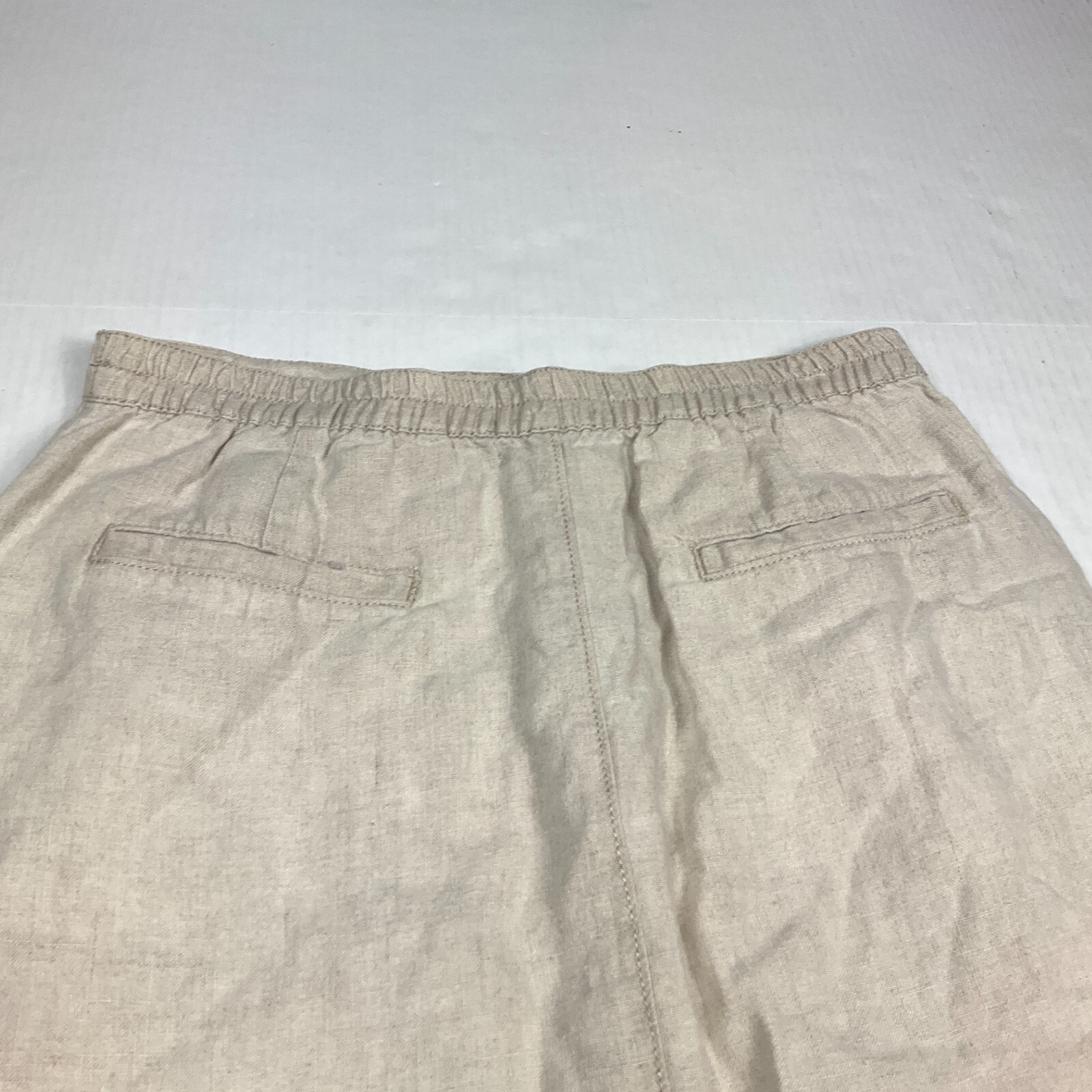 LL Bean Linen Skirt Beige Casual Elastic Waist Breathable Zip Minimalist 8P