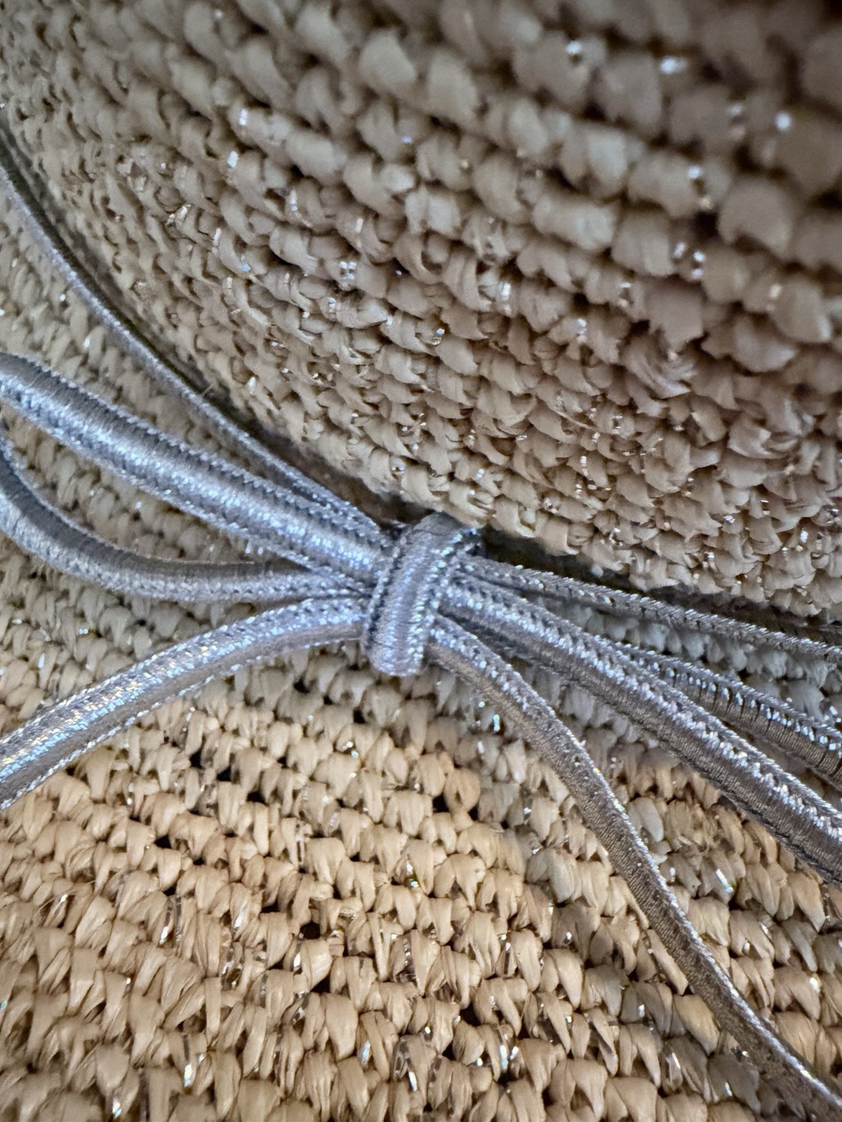 Tommy Bahama Women’s Beige Woven Straw Sun Hat Wide Brim Silver Bow, One Size