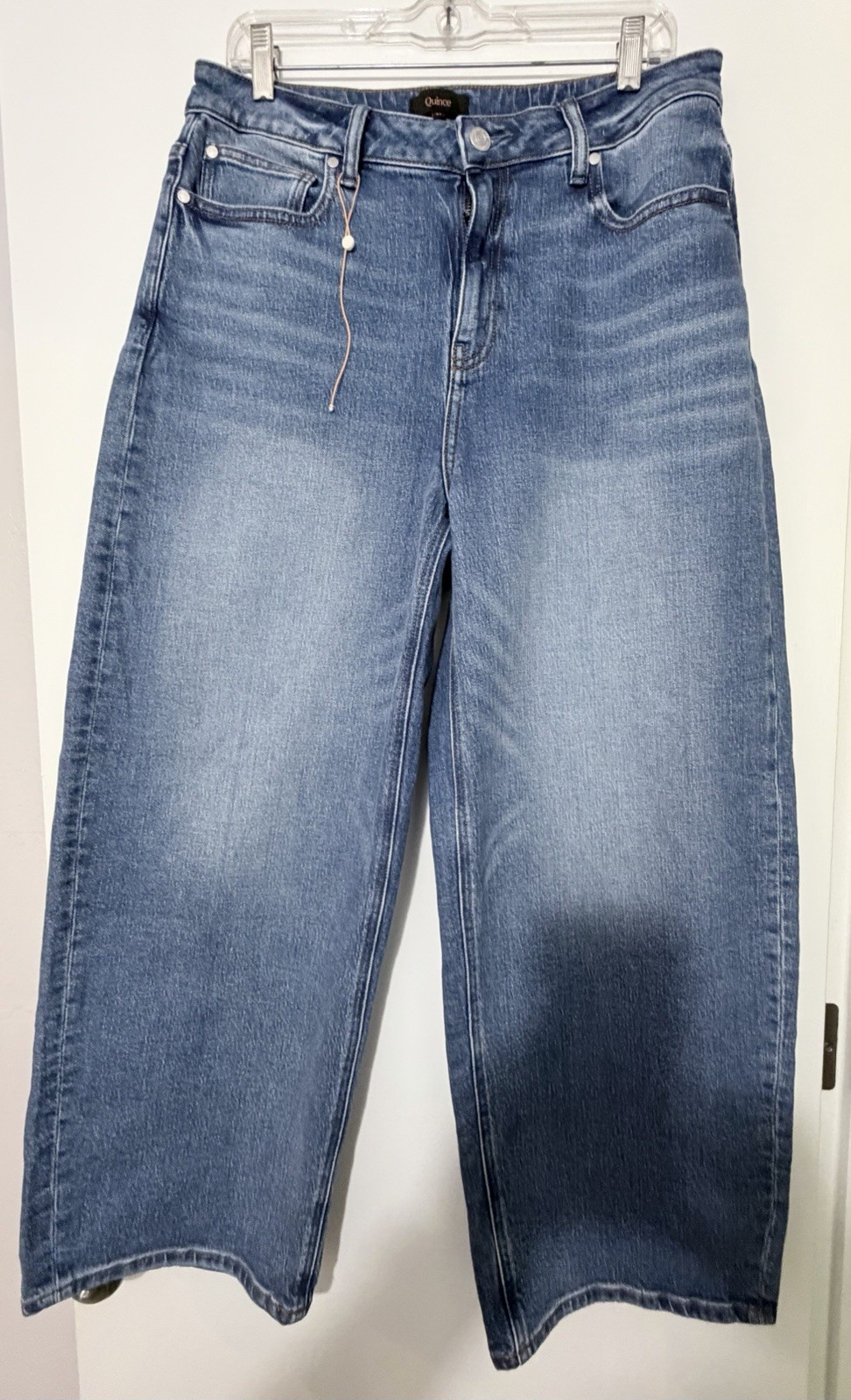 Quince Bella Stretch Barrel Jeans 28 inches long 31 inch waist Atlantic Blue