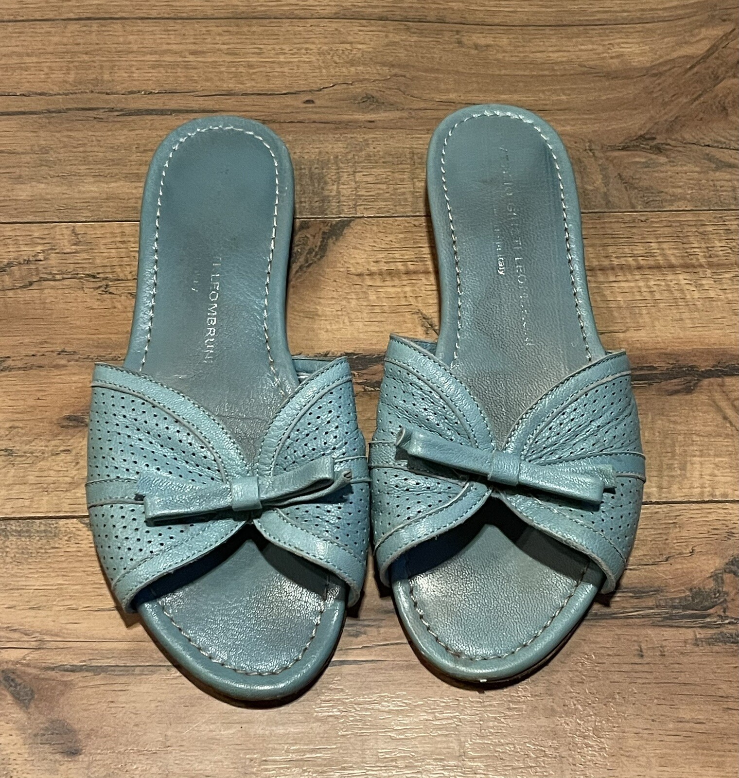 Attilio Giusti Leombruni AGL Made in Italy Blue Bow Flat Slides Size 38.5~US 7.5