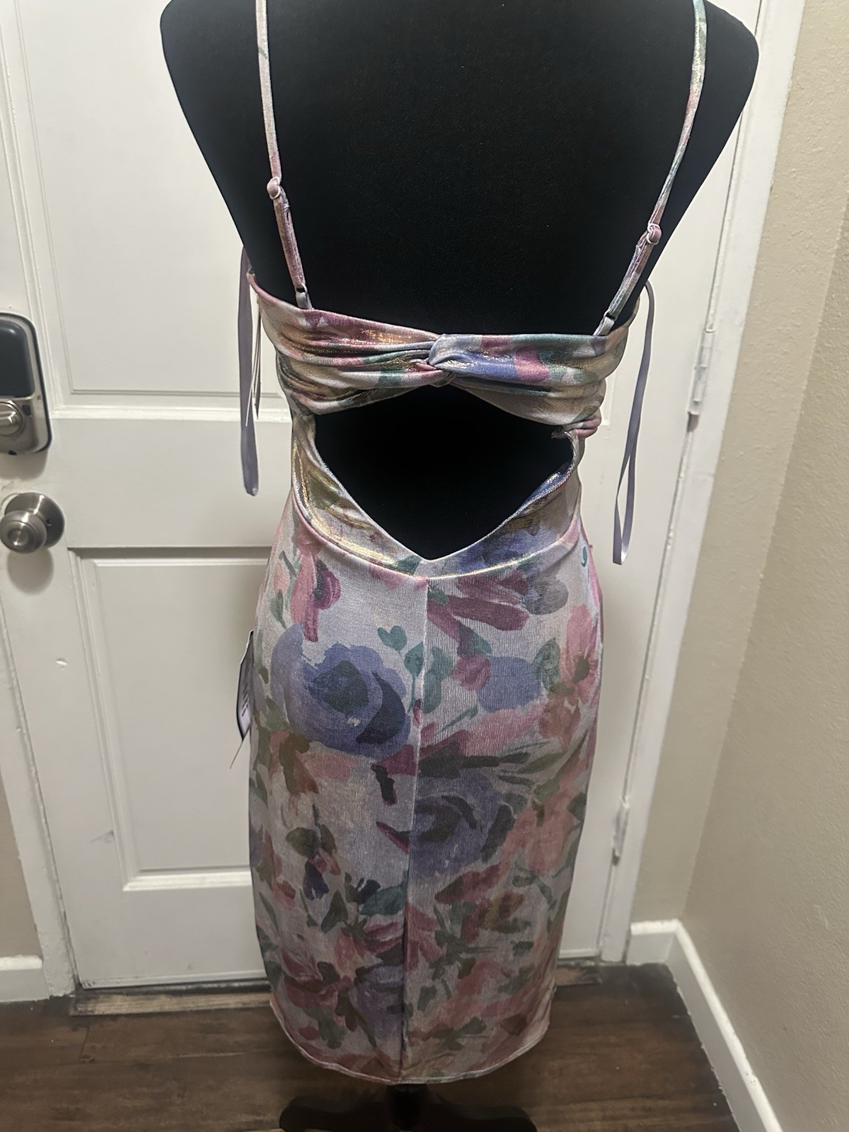 City Studios Multicolor Floral Satin Sweetheart Backless Bodycon Midi 7
