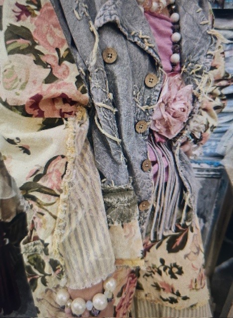 #1396 A Rare Bird Chambray Knotted Floral Mixed Shabby Chic Shirt/Jacket NWT