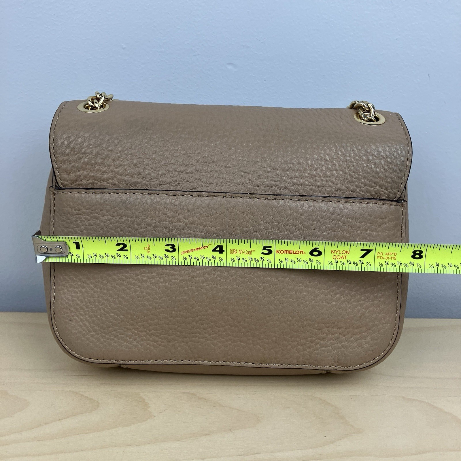 Michael Kors Sloan Tan Pebbled Crossbody Bag Small Turn Lock Chain Strap Gold