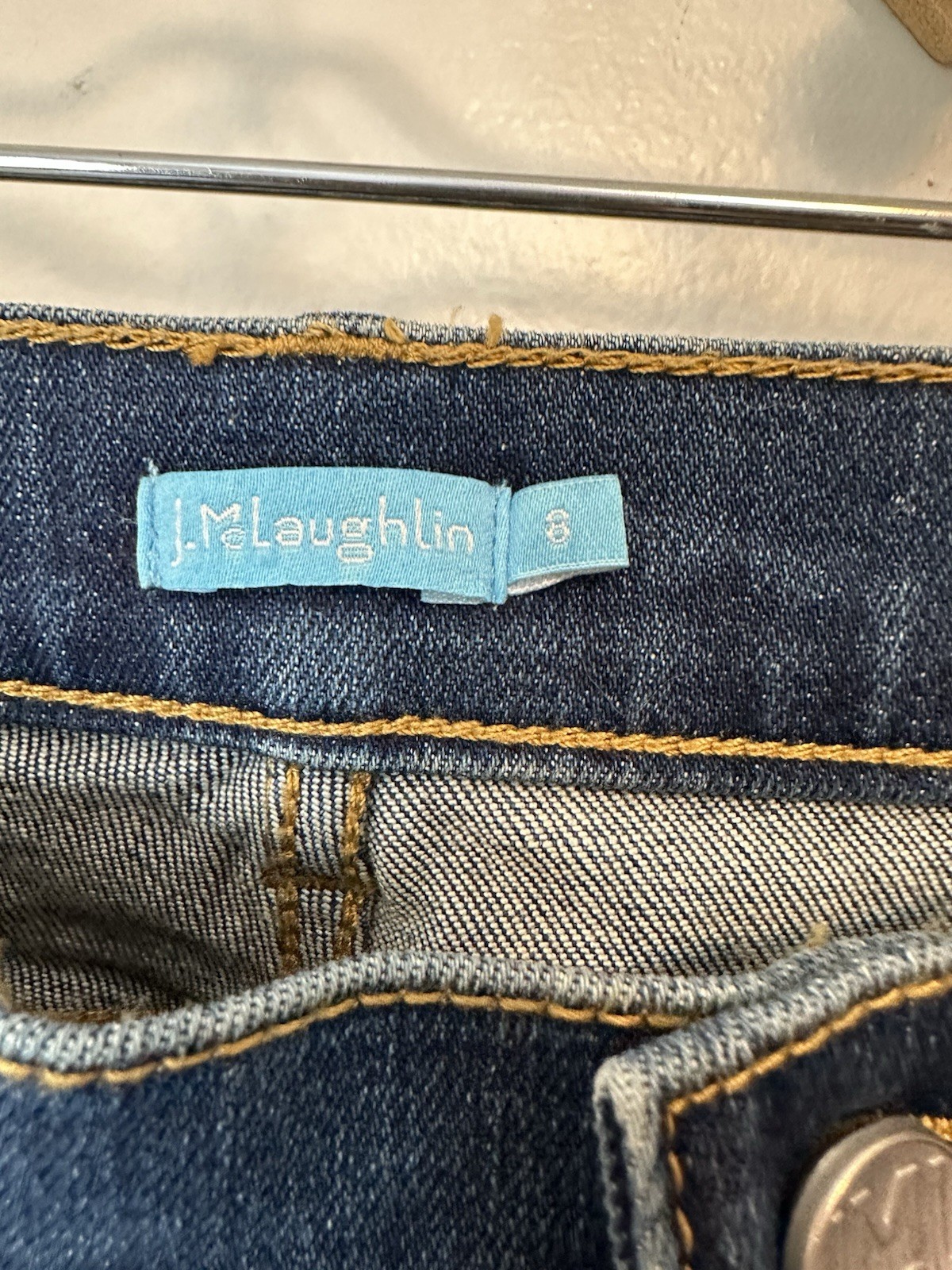 J McLaughlin Denim Ankle Raw Hem Medium Wash Jeans Size 8 Preppy Classic City