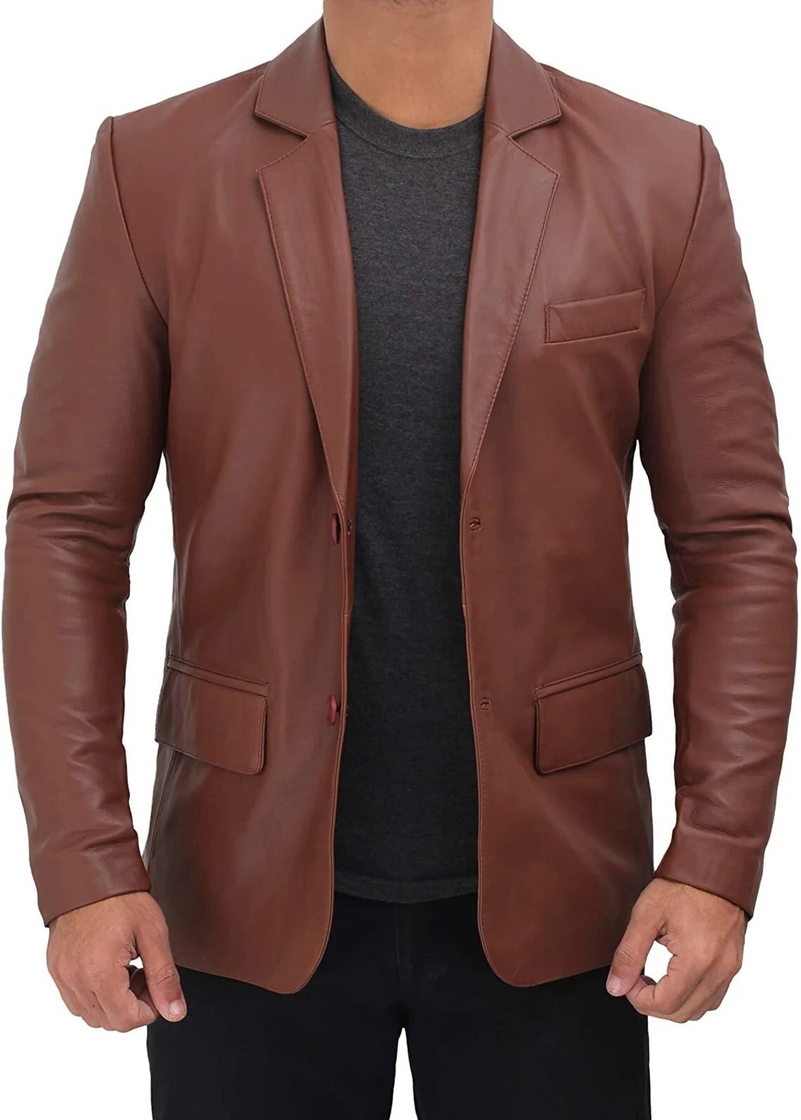 Real Lambskin Leather Blazer For Men Slim Fit Business Meeting Wear Coat MB13a