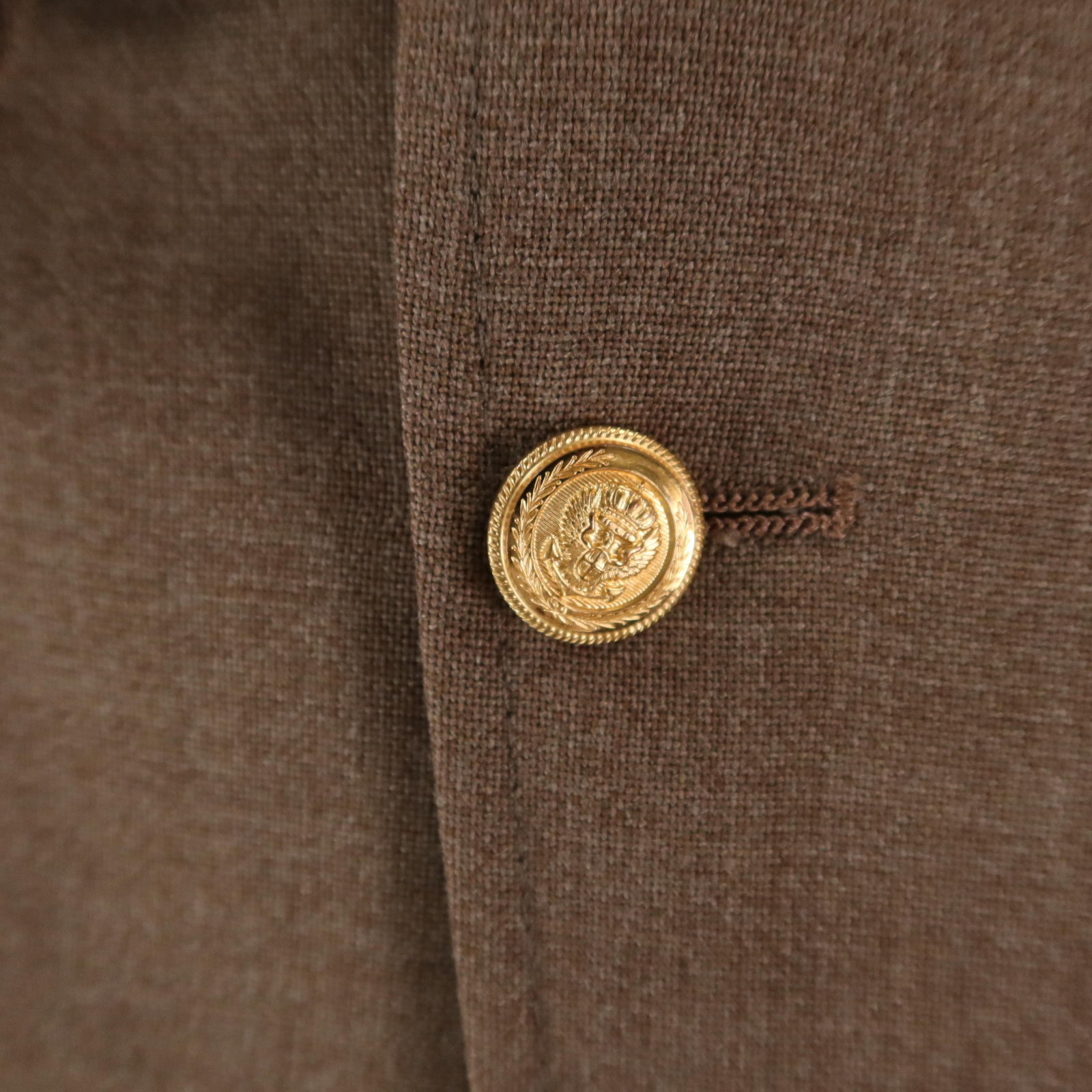 VTG Hopsack Jacket M Brown Polyester Wool Blazer Patch Pocket Crested Button 40R