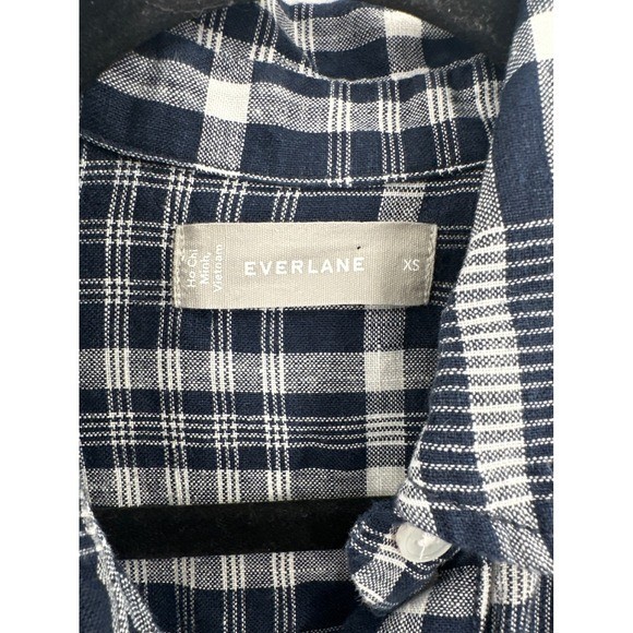 Everlane Navy White Plaid Button Down XS