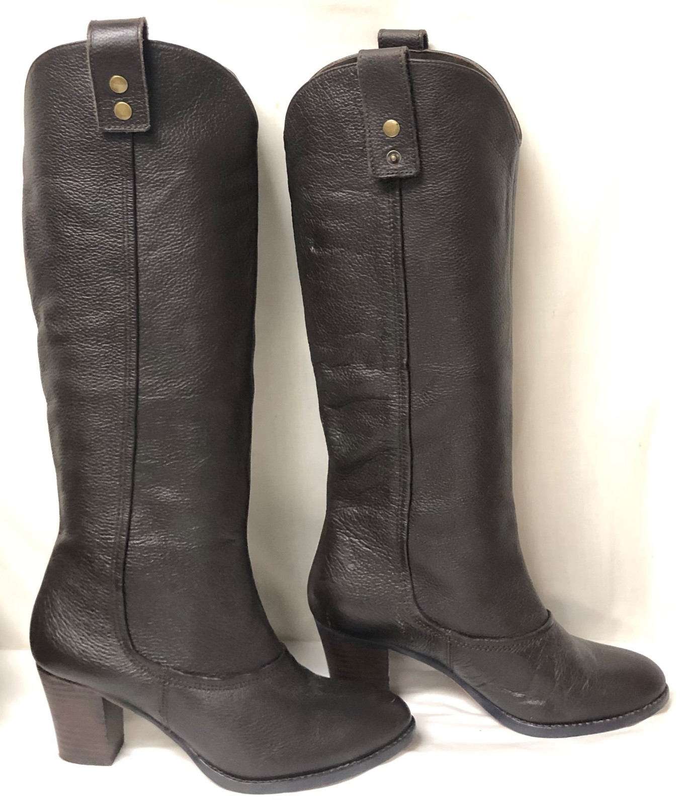 JESSICA BENNETT TALL WESTERN CAMPUS RIDING BOOTS BROWN LEATHER STACK HEEL SZ 6M