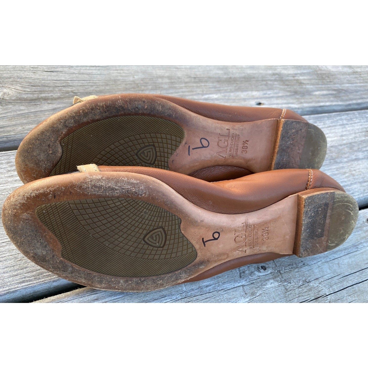 AGL Italian Leather Ballet Flats – Brown and Black – Size 8