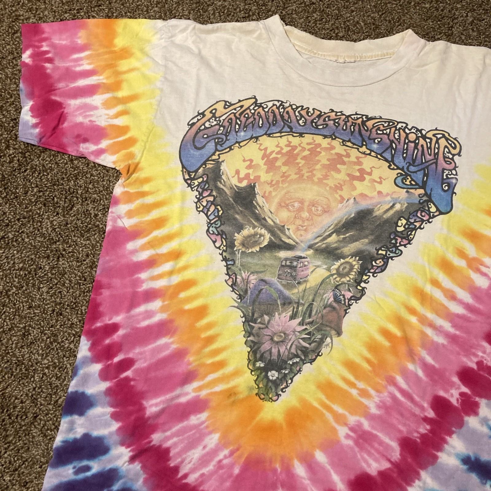 Vintage 90s Beatles Good Day Sunshine Tie Dye T Shirt Single Stitch L/XL Dead