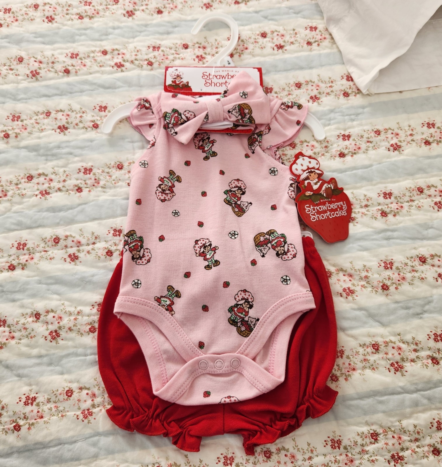 NWT STRAWBERRY SHORTCAKE 3M, 6M & 9M BABY 3-PC SET