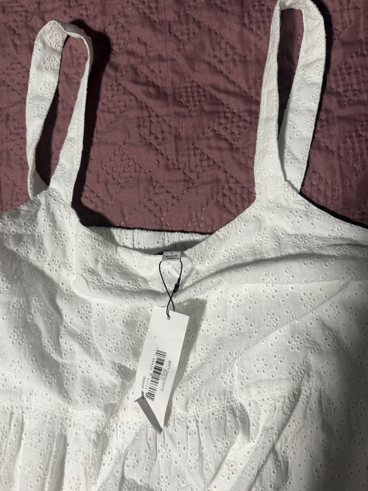 The Drop Britt Maxi Dress White Eyelet Tiered Square Neck Sleeveless Size L