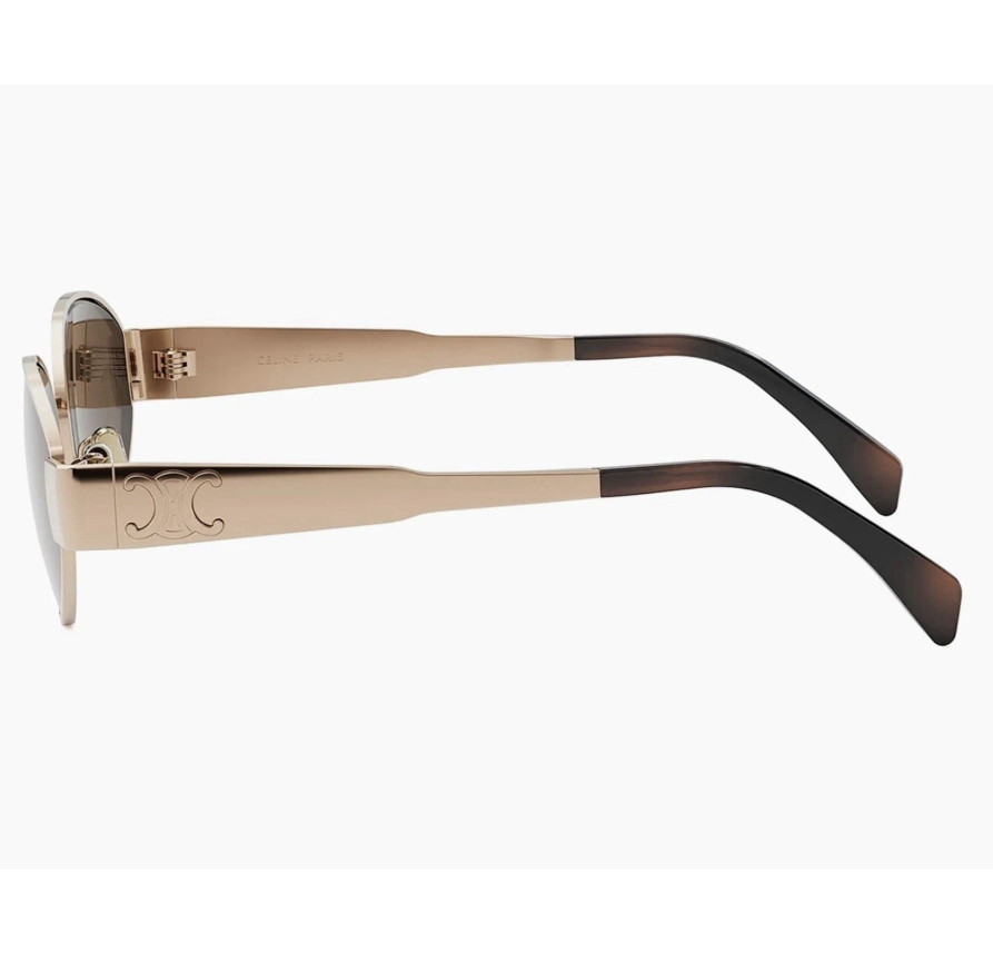 Celine CL40235U 28E Triomphe Metal Oval Sunglasses Rose Gold Brown AUTHENTIC