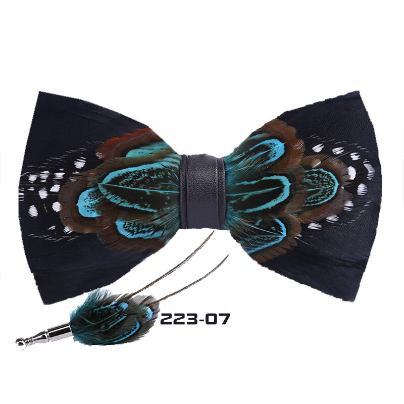 Men Feather Luxury Bowtie 4.7*2.36in Black Gold Floral Wedding Groom Party Wear