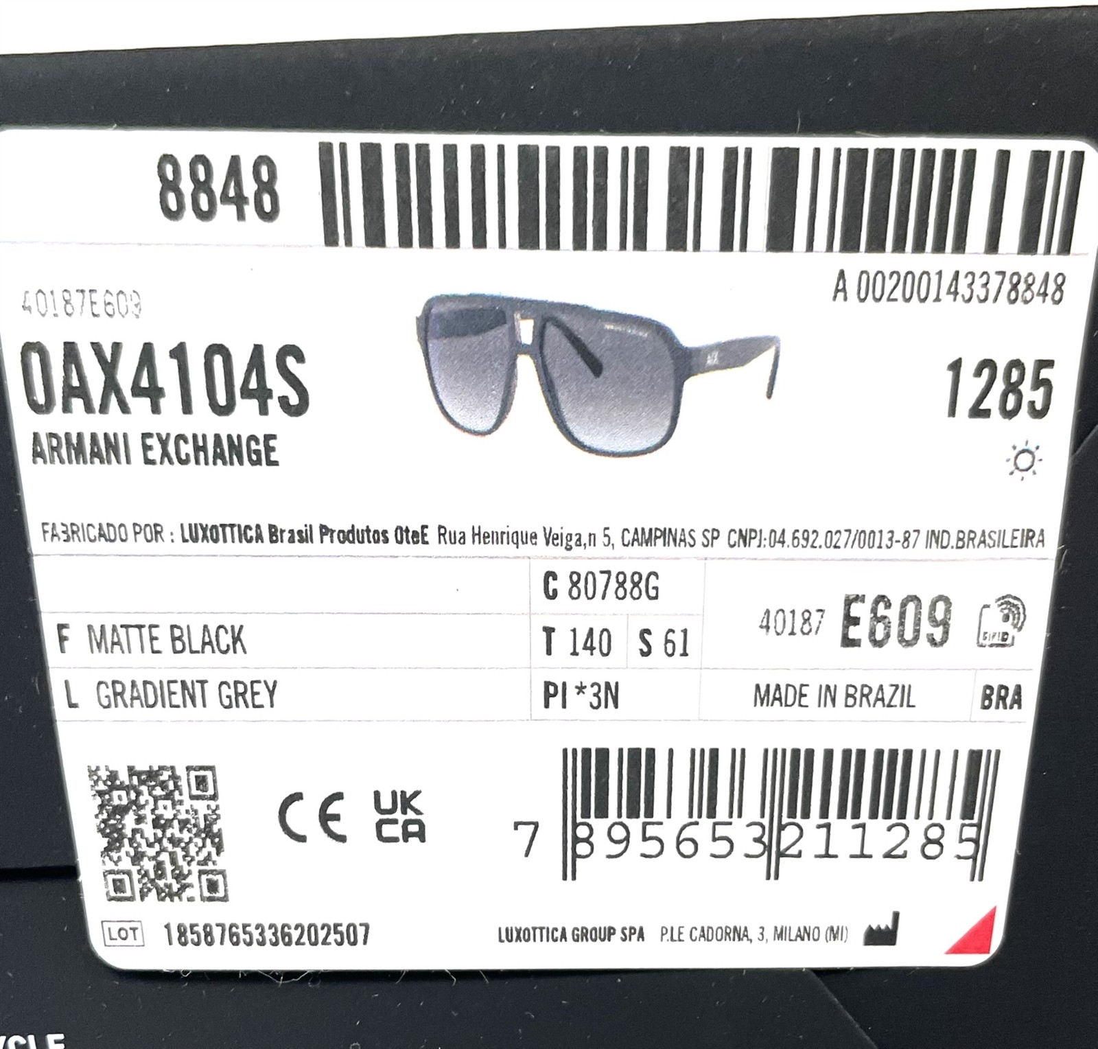 Armani Exchange Sunglasses Matte Black Gray Gradient AX 4104S 80788G with Pouch