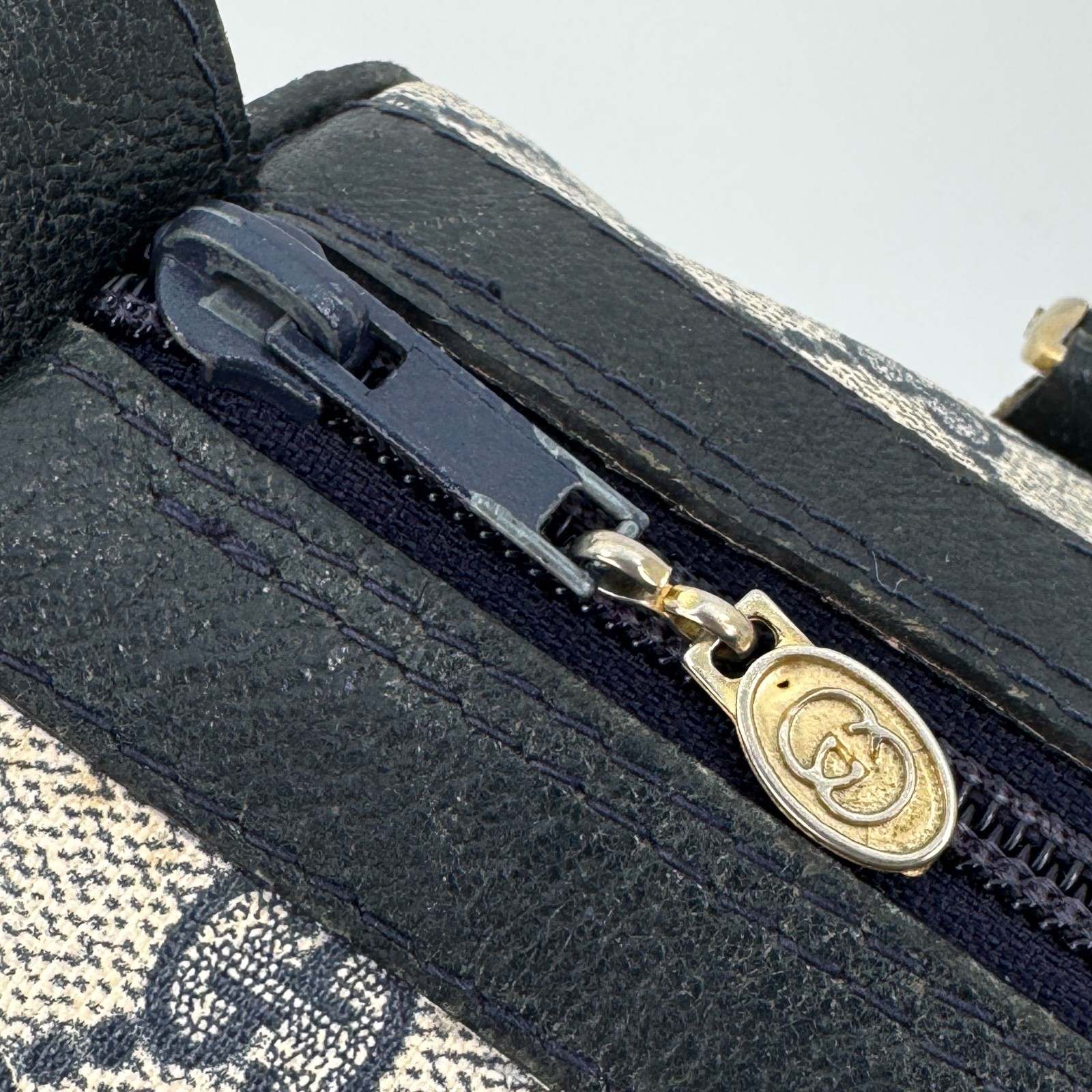 Vintage Gucci Hand Bag Sherry Navy Mini Boston Bag PVC Authentic 446T0403