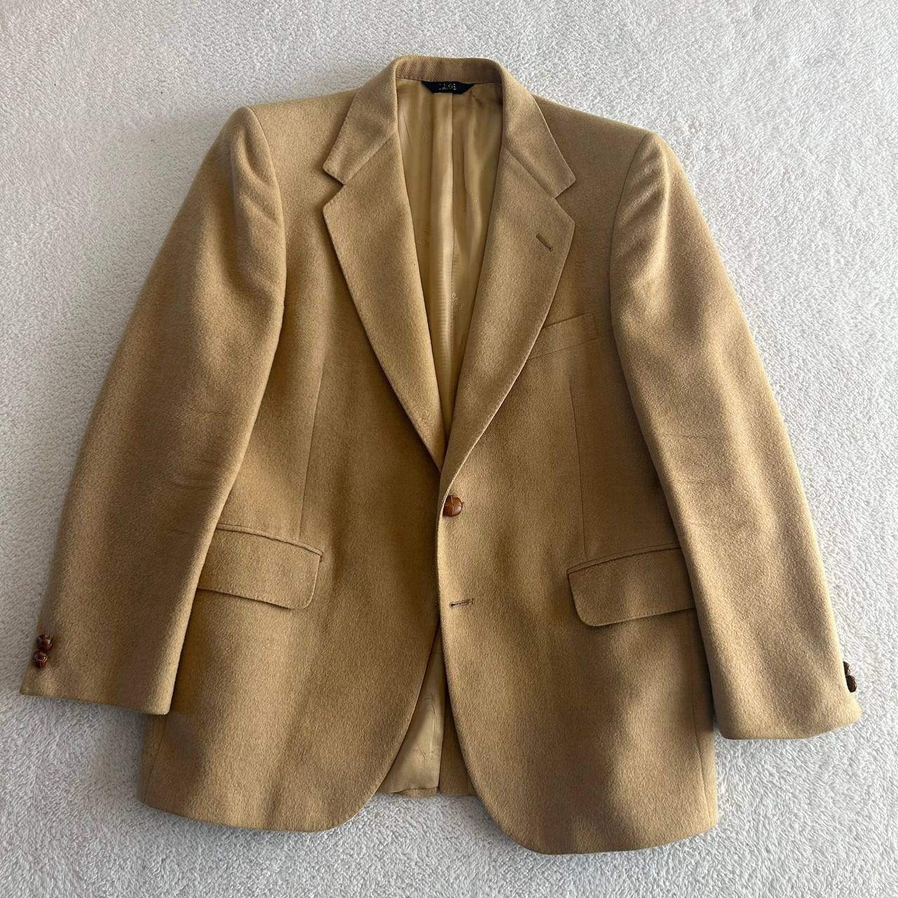 DAKS London 60s 70s Camel Wool Blazer Sport Coat Roos Atkins Leather Buttons Men
