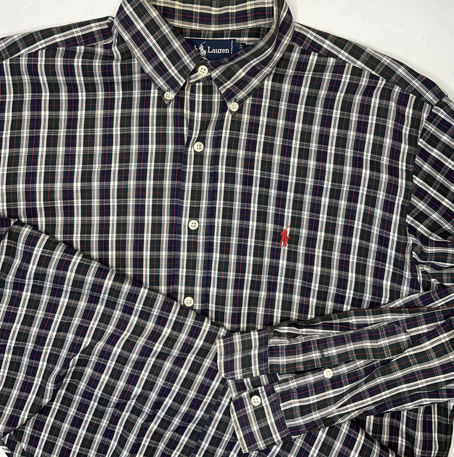 Polo Ralph Lauren Shirt Men Sz 16.5 Yarmouth Tartan Plaid Long Sleeve Retro Pony
