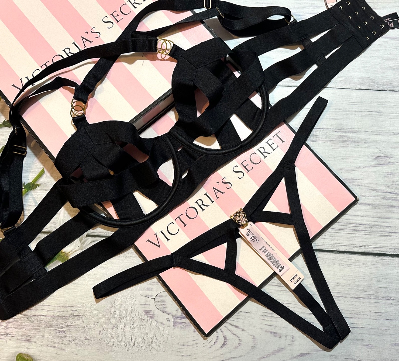 Victoria’s Secret Strappy Banded Unlined Criss Cross Balconet Bra Thong Set