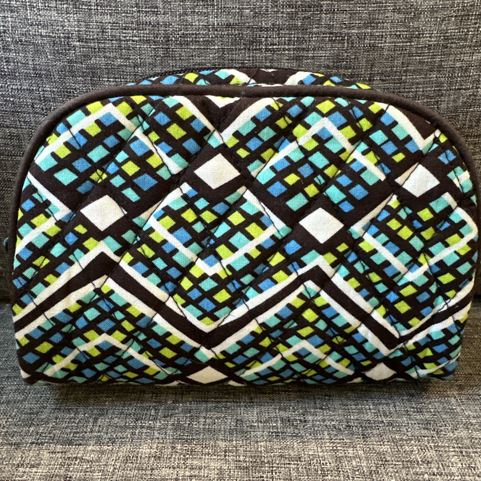 VERA BRADLEY Medium zip Cosmetic Bag Rain Forest pattern Geometric green brown
