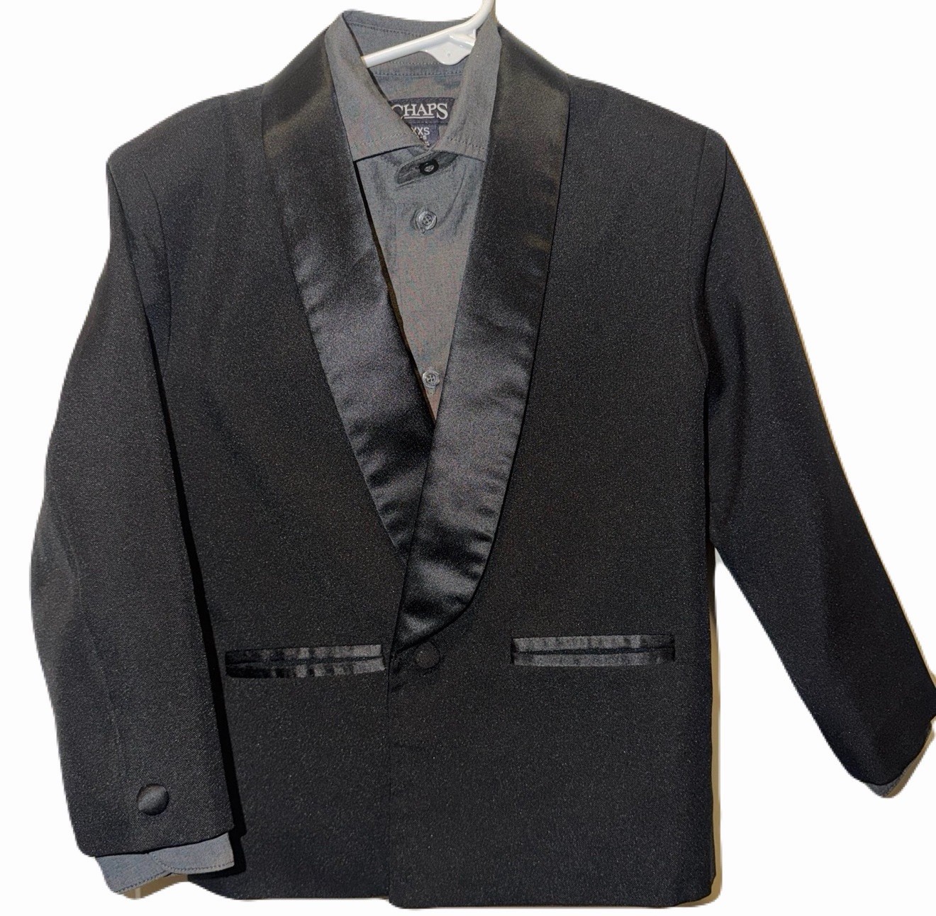 SUIT JACKET Black WITH DRESS SHIRT Charcoal Little Boys Size XXS (4/5)