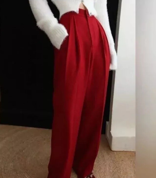 Commense Middle Waist Pleated Tapered Pants Red size M