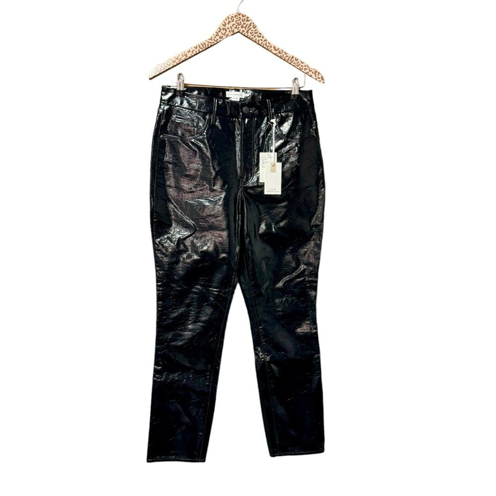 NEW Good American Good Classic Faux Leather Straight Leg Pants Black 8/29 NWT