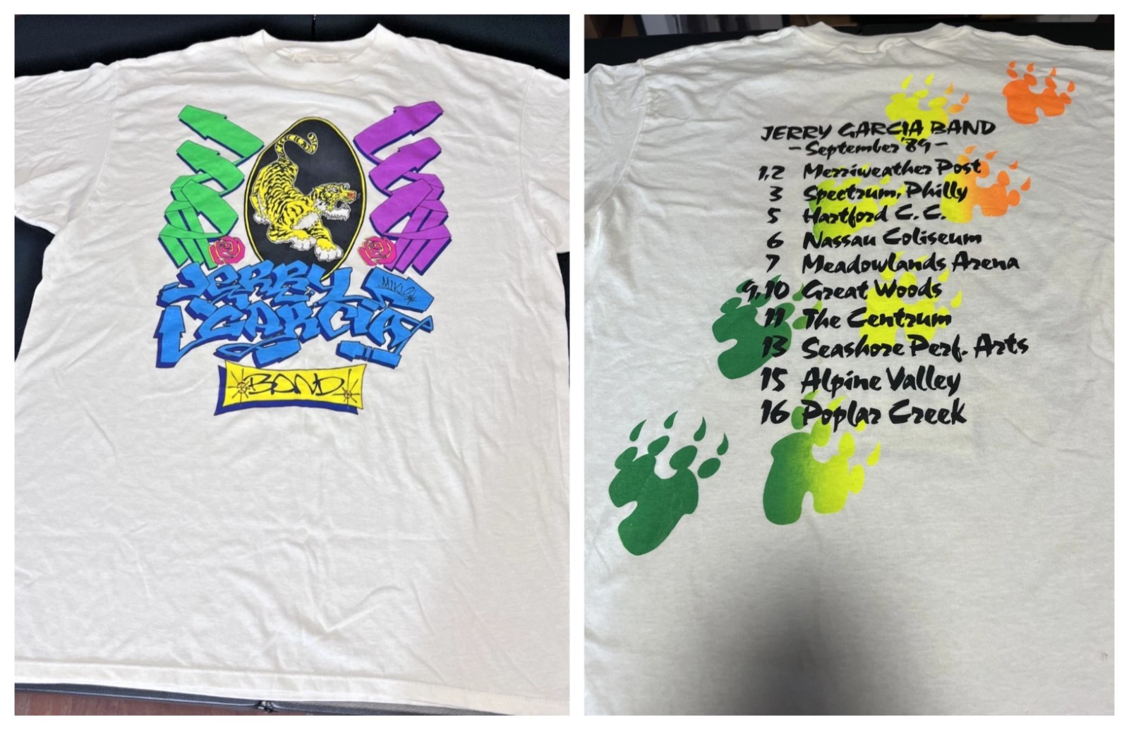 Grateful Dead Vintage 1989’s T Shirt 2 side White JERRY GARCIA BAND BTH98