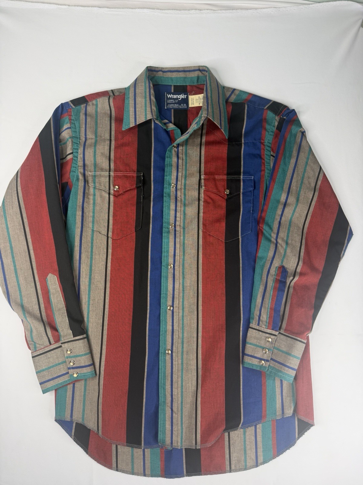 VTG 90s Wrangler Pearl Snap Western Shirt Mens 16×33 Striped Regular Fit USA