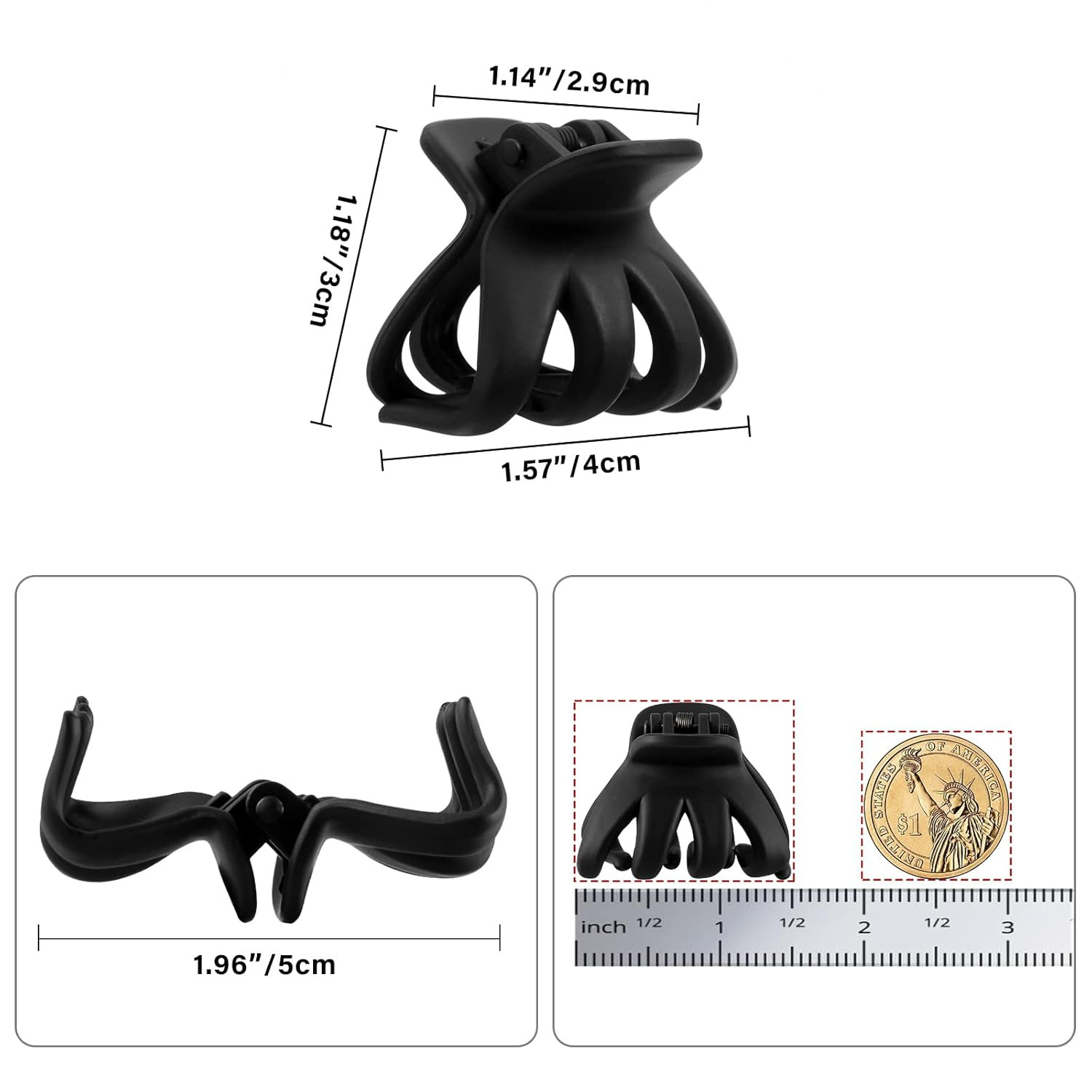 10 Pcs Black Hair Clips Medium Small 1.57 in Octopus Hair Clips 4Cm Medium Jaw C