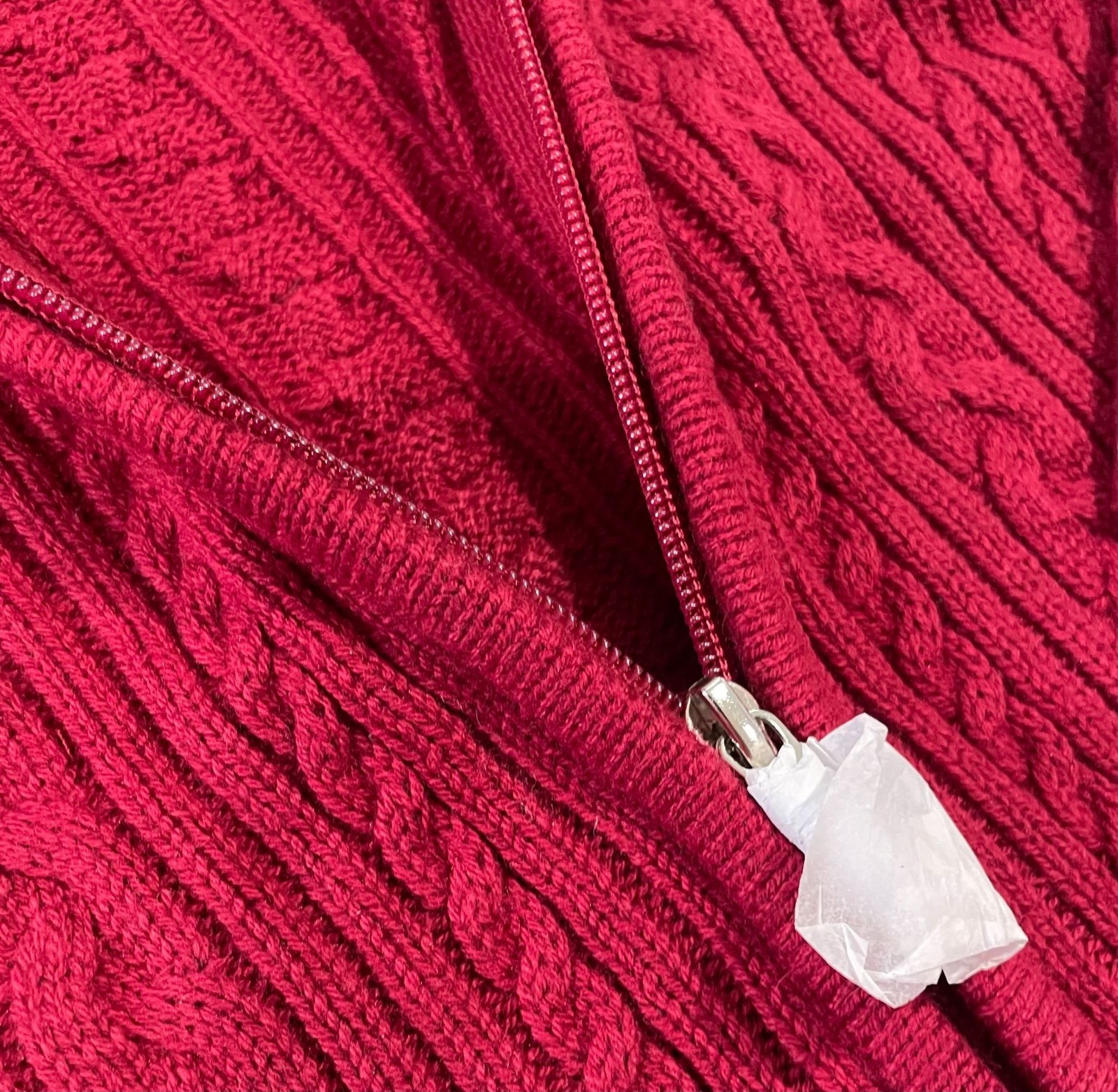 Appleseed’s Wool Blend Sweater Jacket PL Red Vibrant Cable Knit Fisherman Preppy