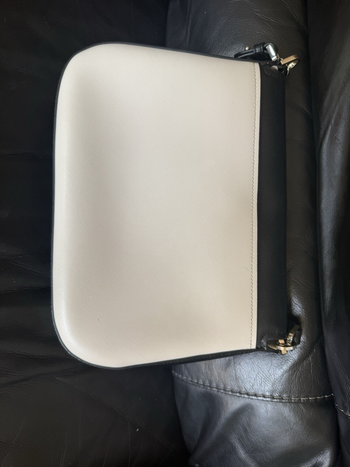 Kate Spade Staci Colorblock Saffiano Flap Crossbody Black Cream Gold Logo