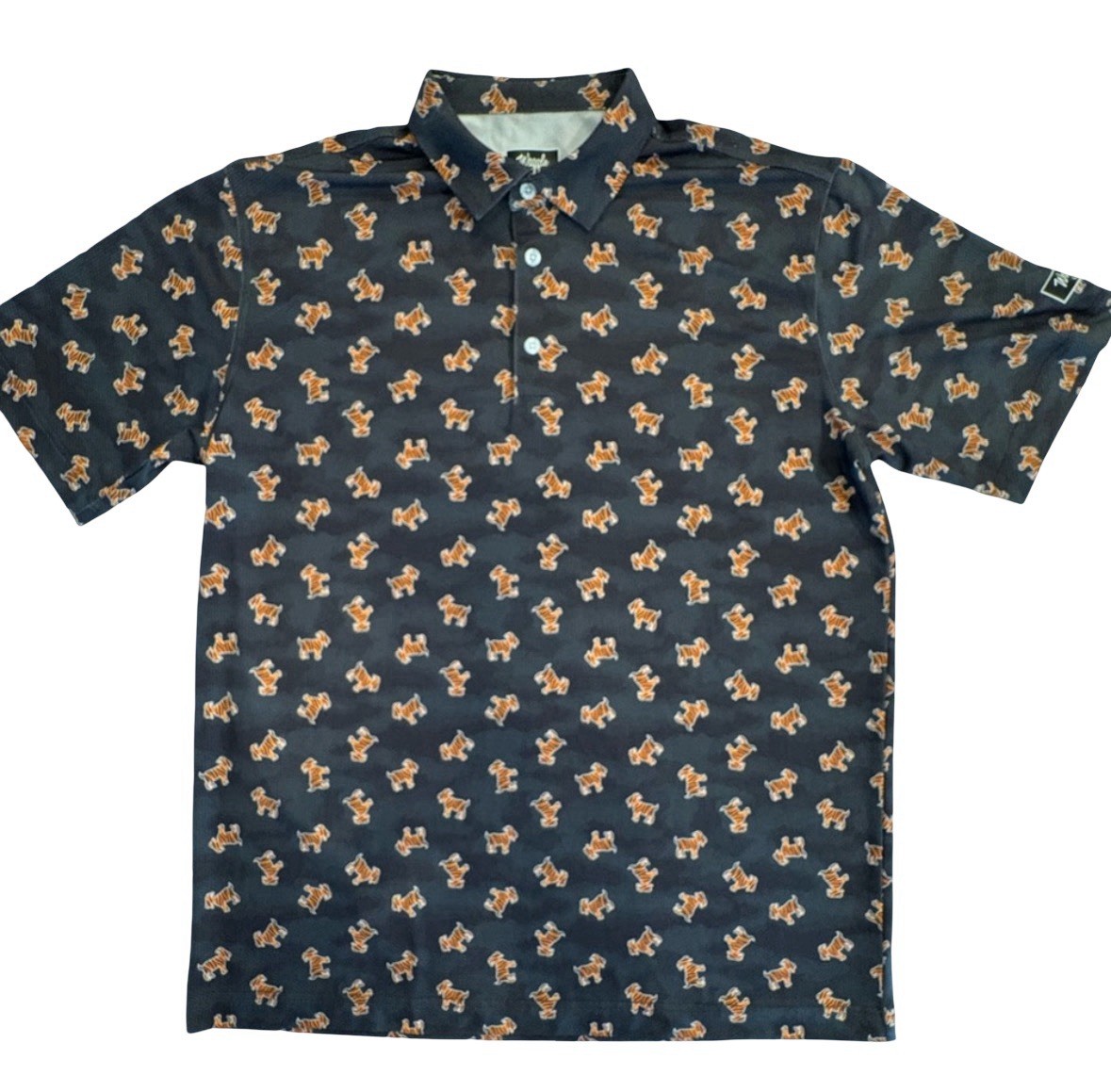 Waggle Golf “The GOAT” AOP Tiger Print Black Performance Polo – Men’s XL *READ*