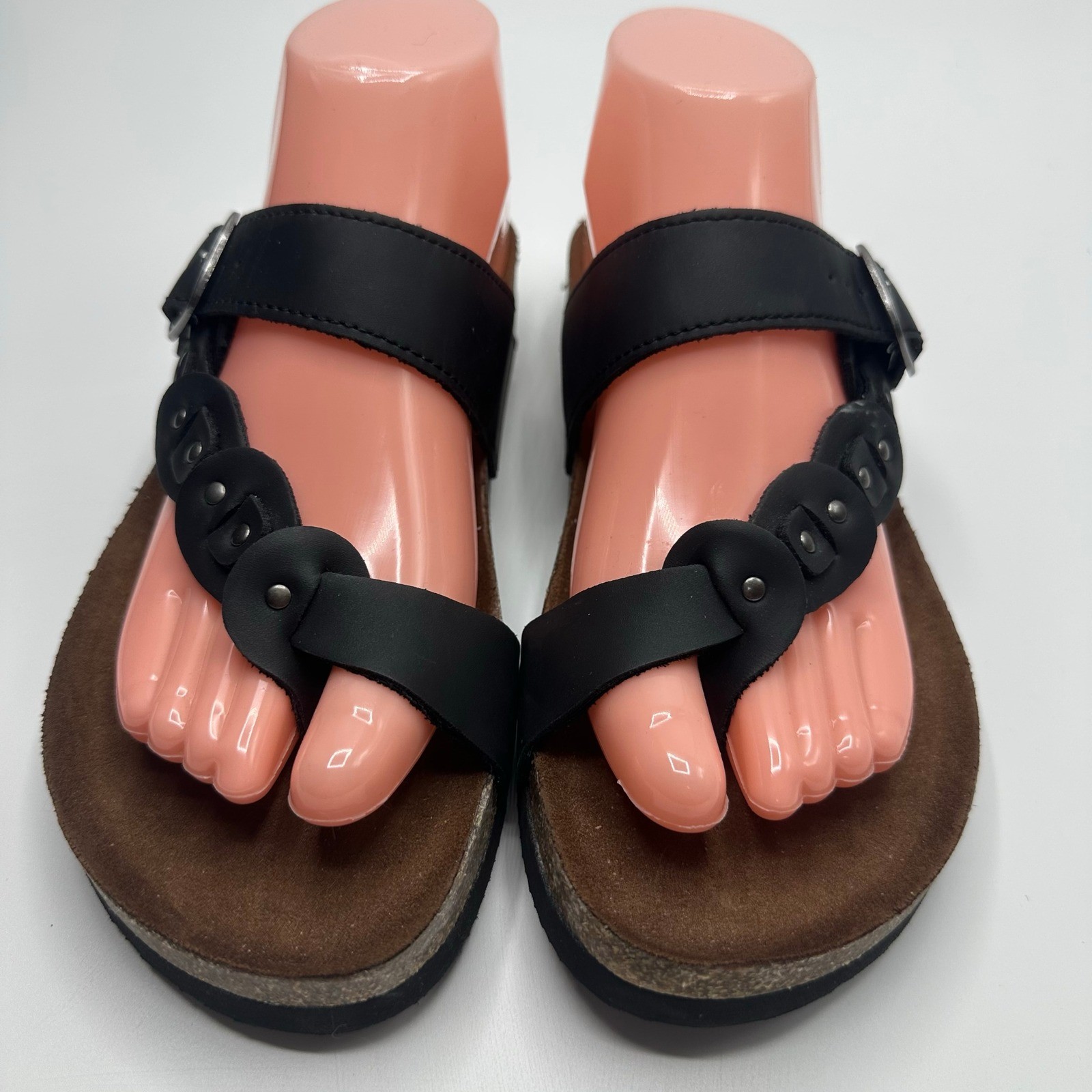 Cliffs by White Mountain Sandals Womens Black Studded Buckle Strap Cork Footbed