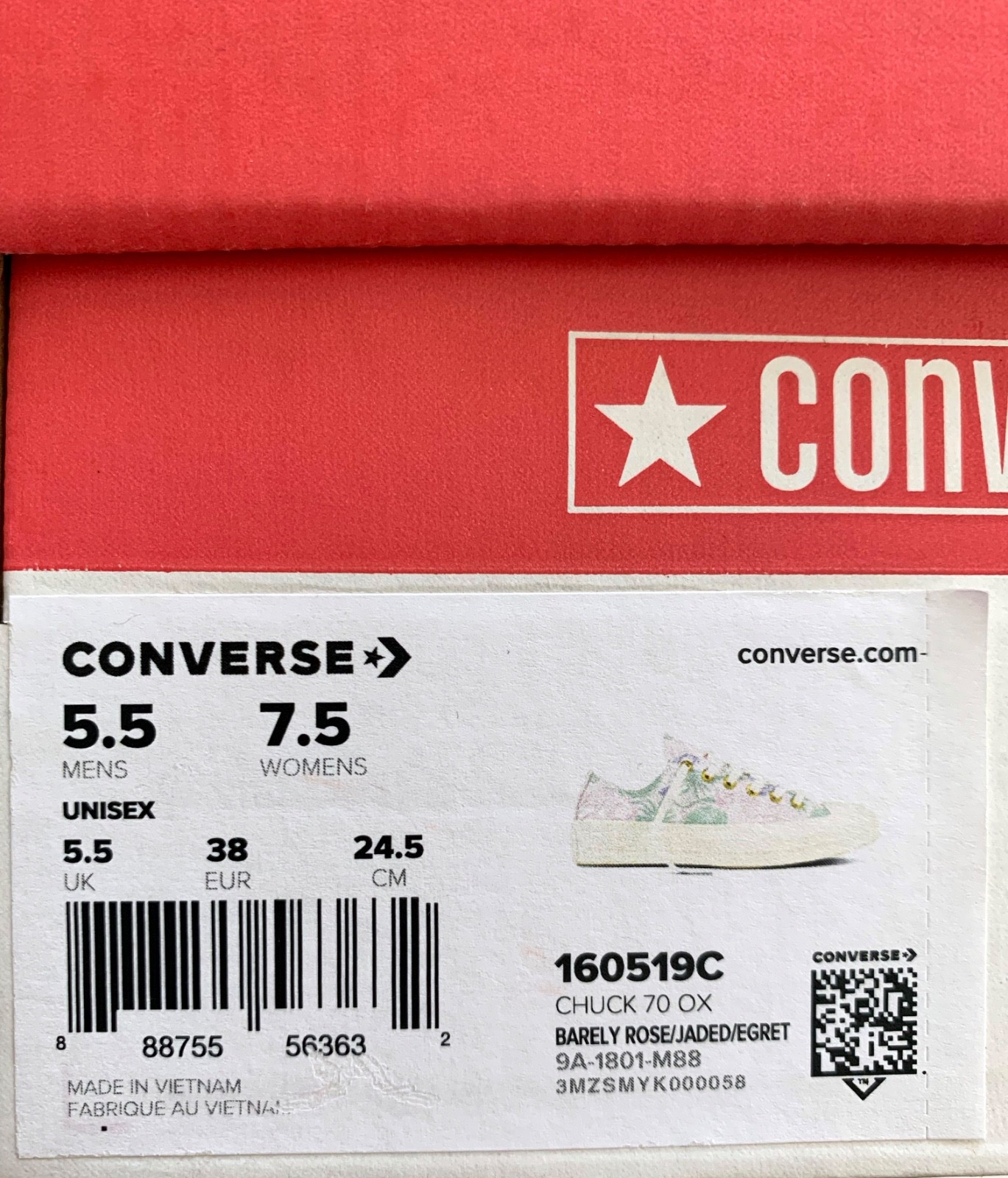 ∞ NIB CONVERSE Chuck 70 OX Floral Embroidered Barley Rose/Jaded Women’s US 7.5 ∞
