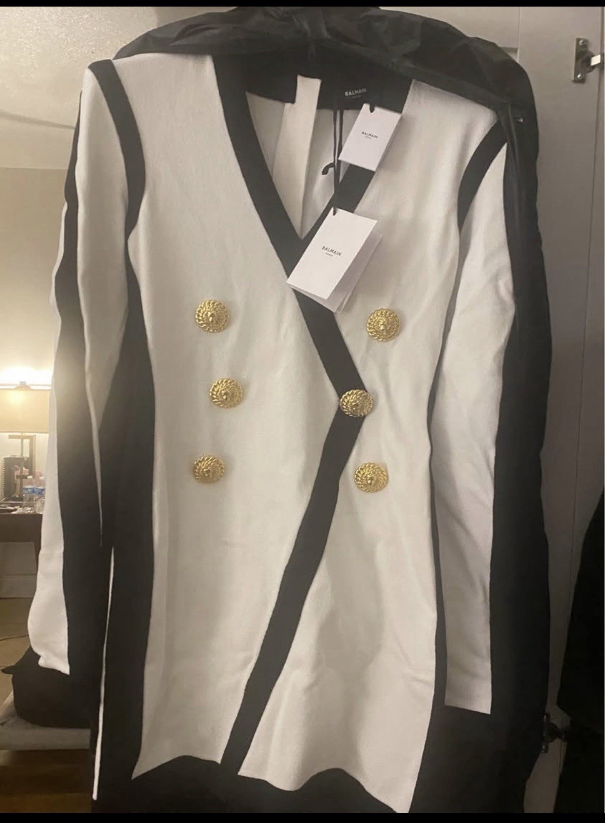 Balmain Paris Women’s Juniors S Double-Breasted Blazer Jacket White/Black