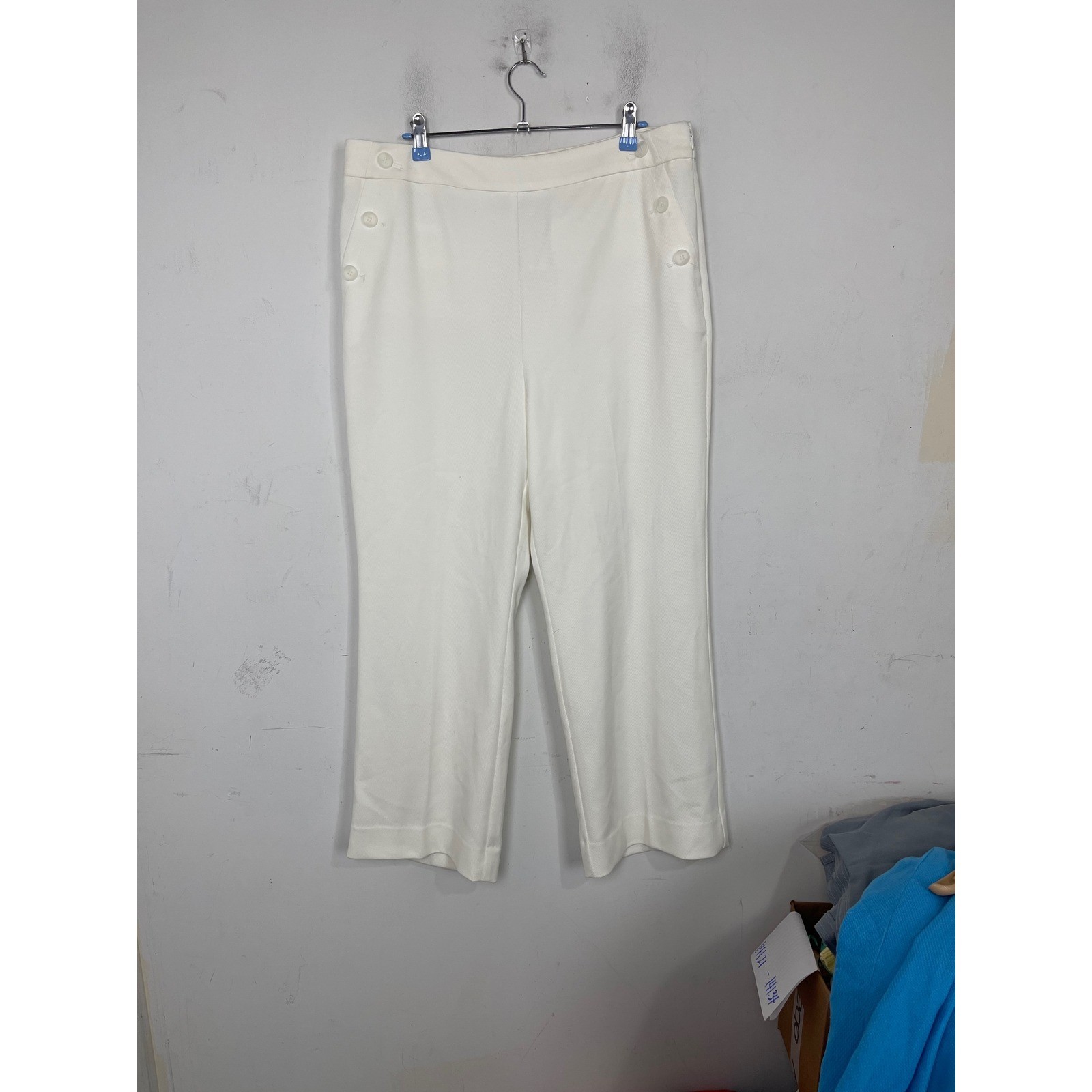 Ann Taylor Factory White Sailor Pants Wide Leg Side Zip Textured Size 14 NEW