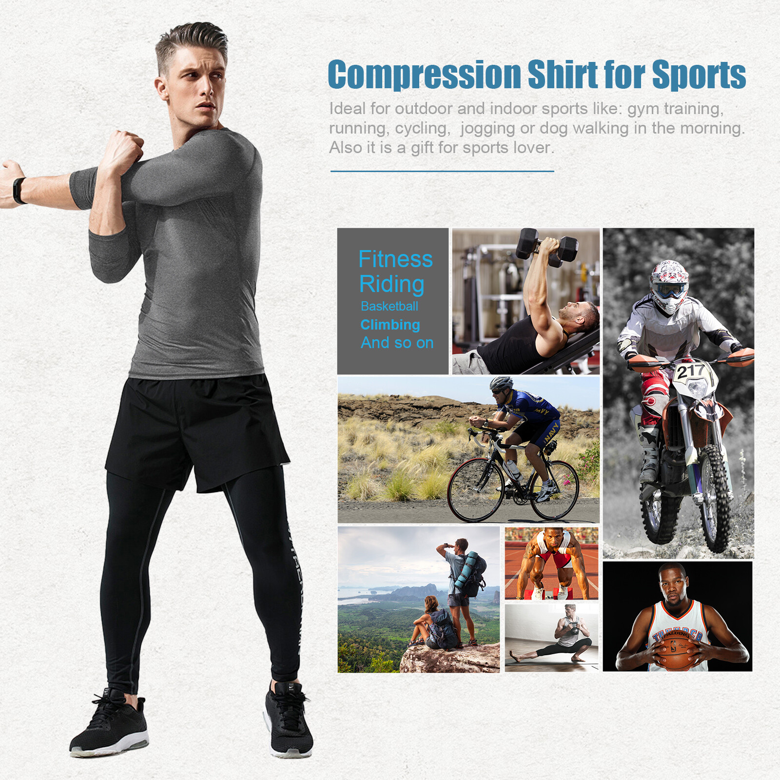 2Pack Men Compression Long Sleeve Shirts Undershirts Workout Gym Sports Running
