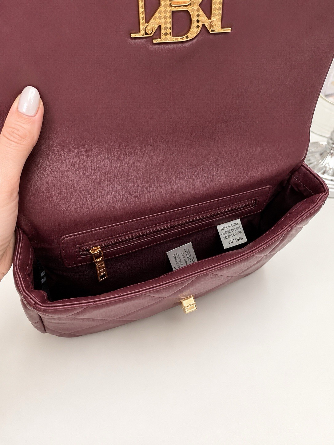 Badgley Mischka Plum Quilted Crossbody Bag Gold Chain