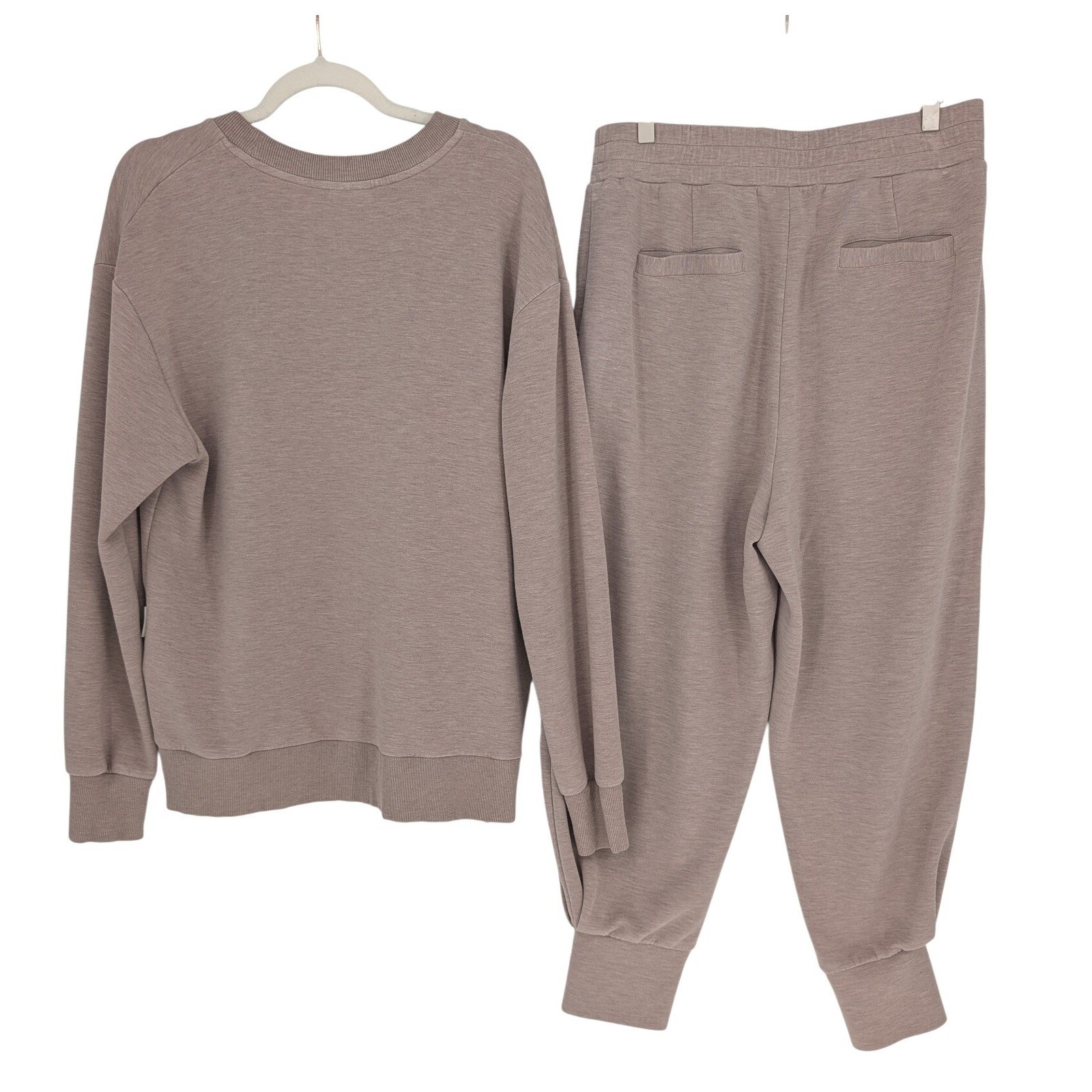 Varley DoubleSoft Gabriella Sweat & Relaxed Pant Set Women L Taupe Athleisure