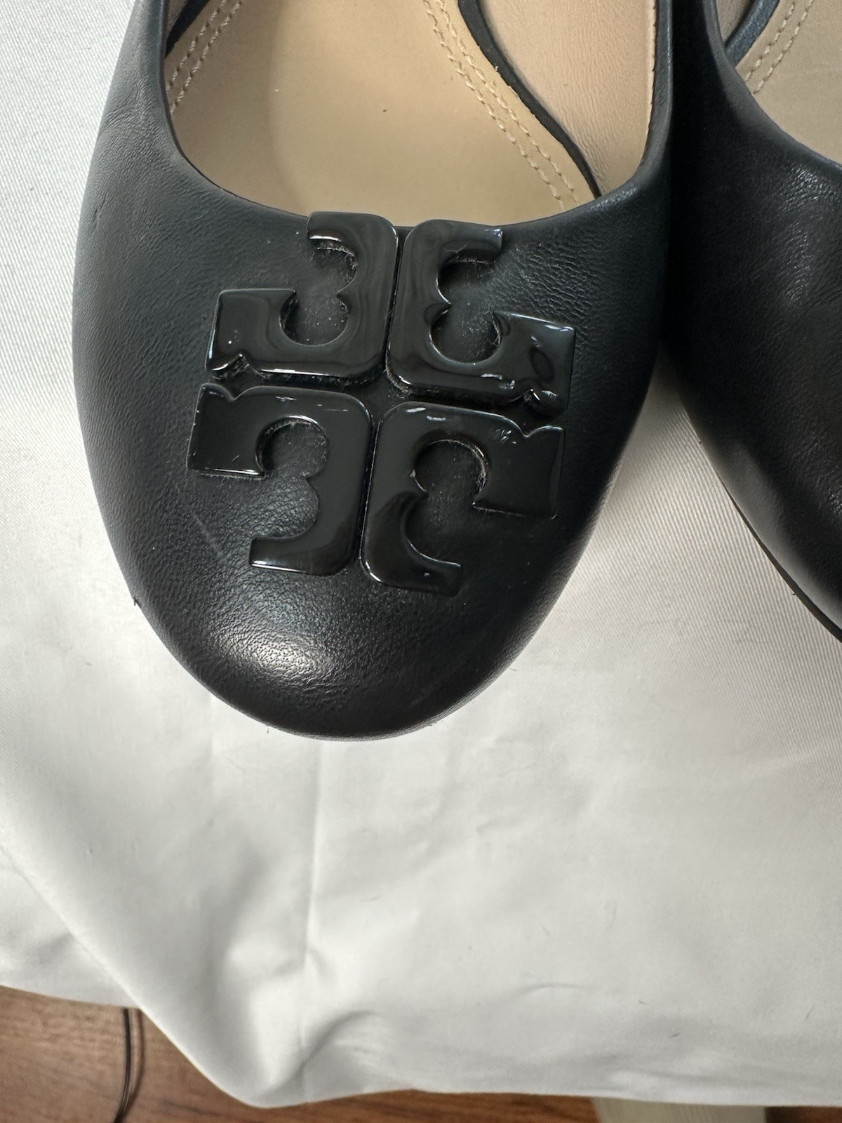Tory Burch Women’s Black Leather Ballet Flats Slip-On Comfort Logo US 7.5