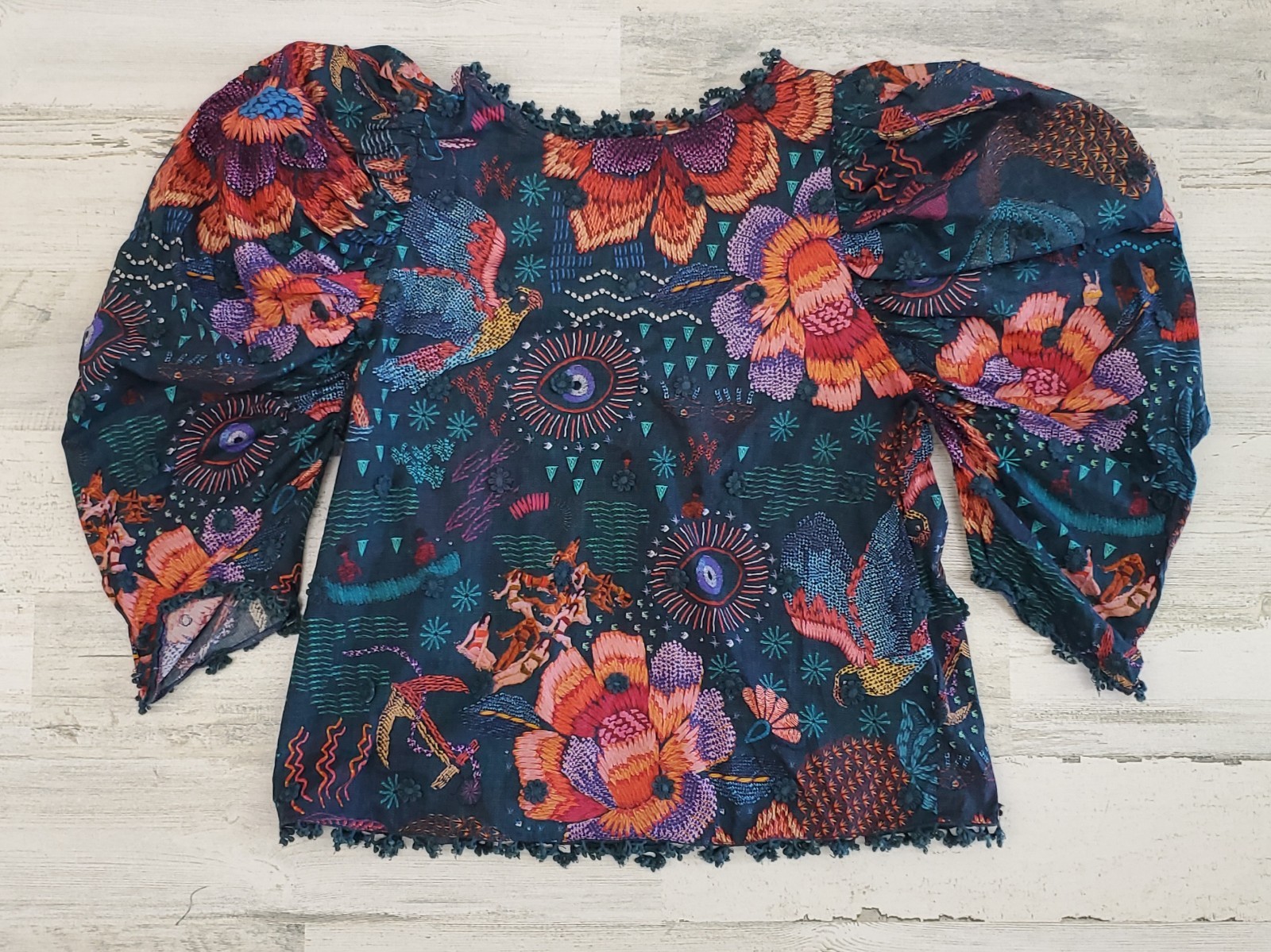 Farm Rio River Creatures Women’s Floral Blouse Size XS