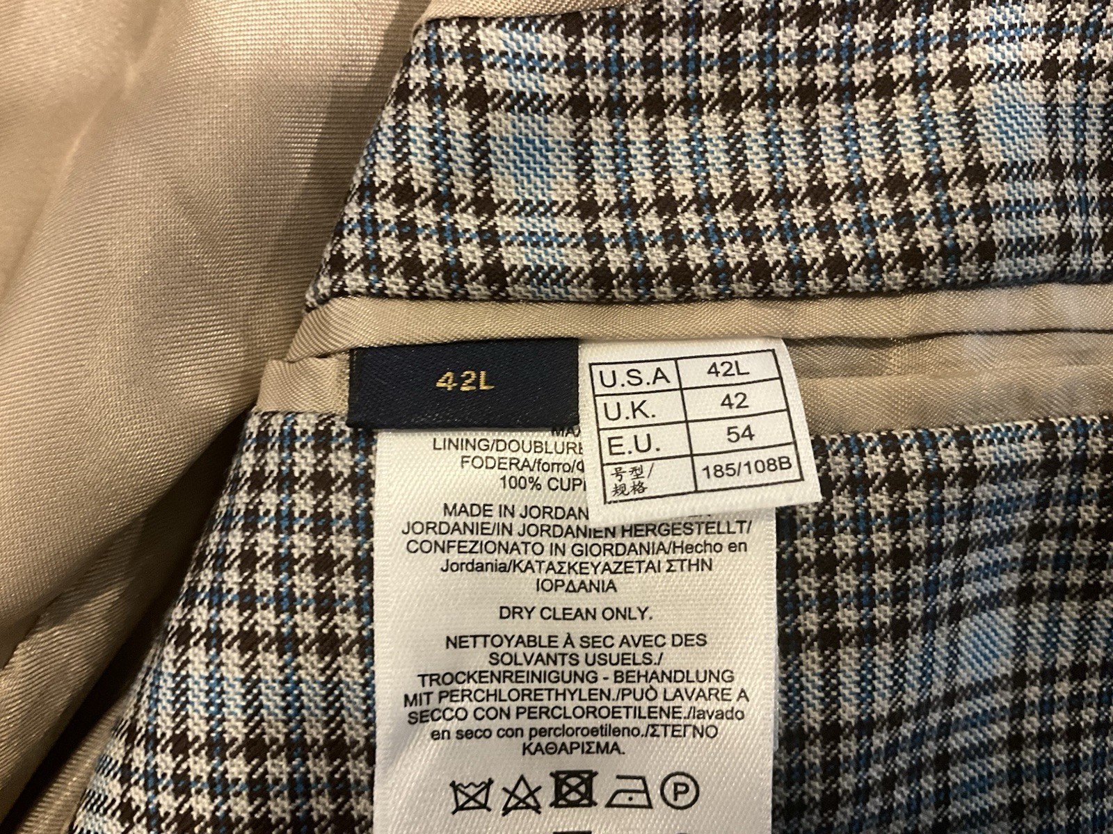 Brooks Brothers Regent Fit 42L Blue Brown Plaid Sport Coat Blazer
