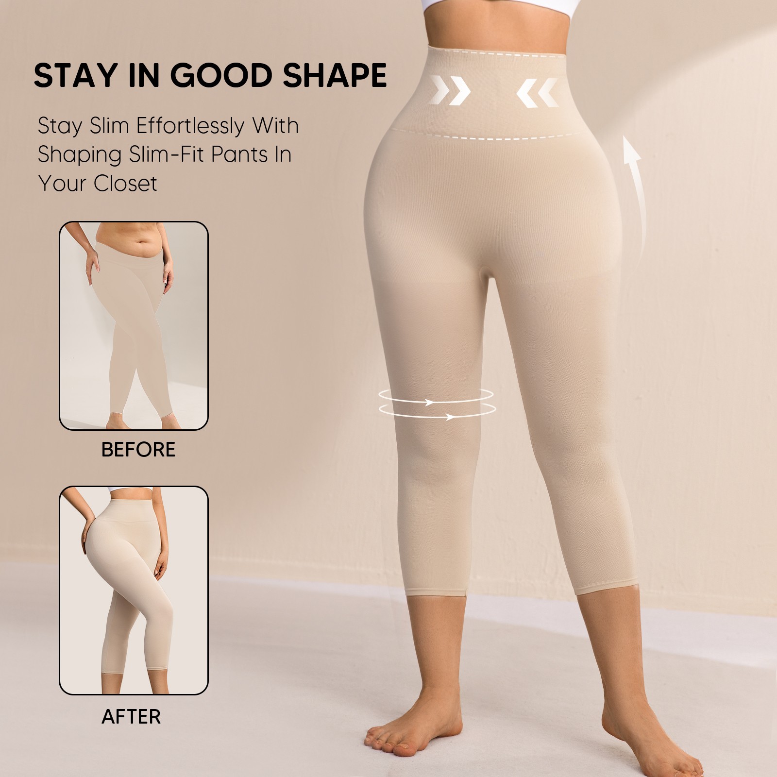 Plus Size Women Anti Cellulite Compression Leggings Leg Shaper High Waist Capris