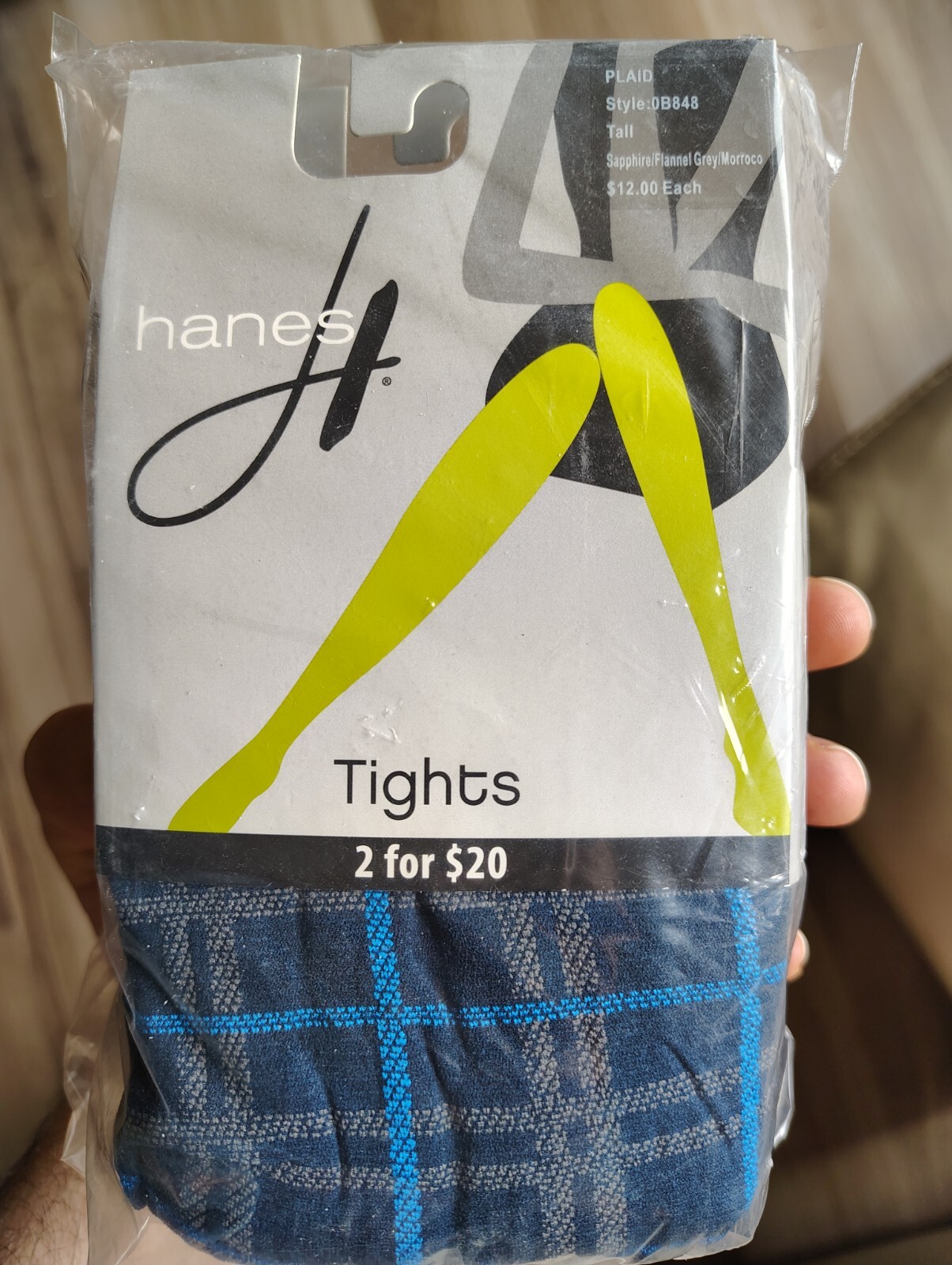 Hanes Seasonless Tights Small Height 4’10”-5’7″, Weight 145-190 lbs Blue Plaid N